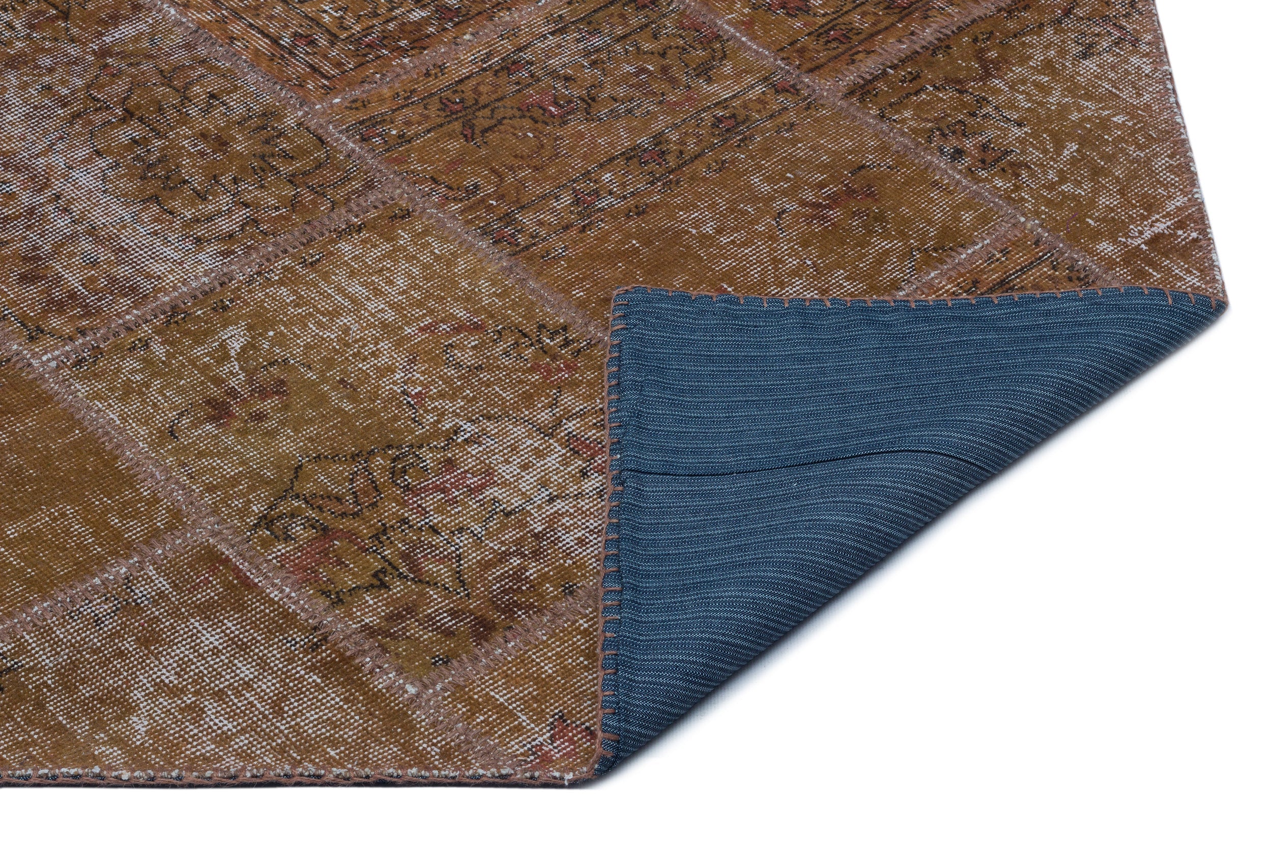 Iskece 25102 Brown Patchwork Wool Handmade Area Rug 3'11" x 5'11"