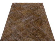Iskece 25102 Brown Patchwork Wool Handmade Area Rug 3'11" x 5'11"