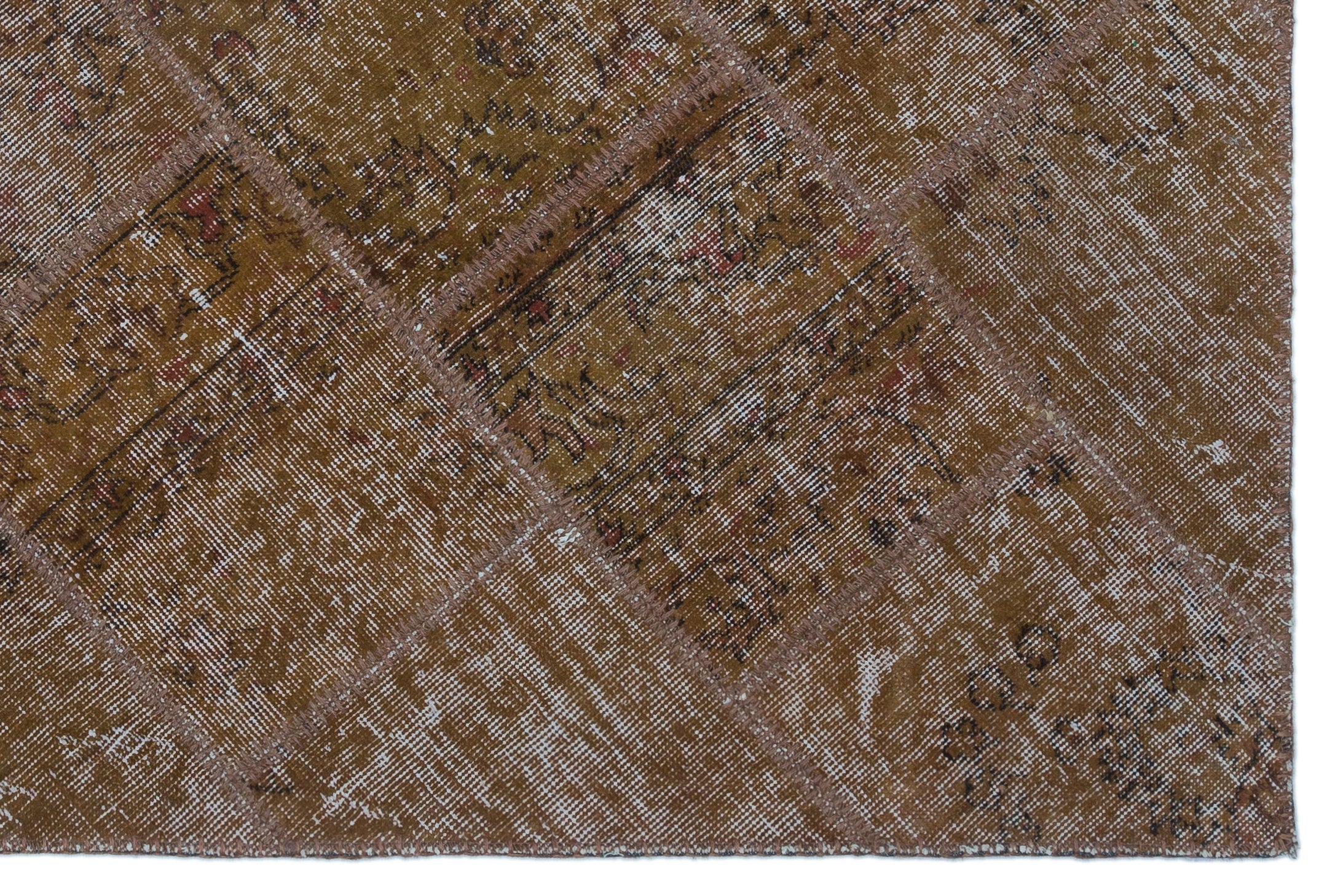 Iskece 25102 Brown Patchwork Wool Handmade Area Rug 3'11" x 5'11"