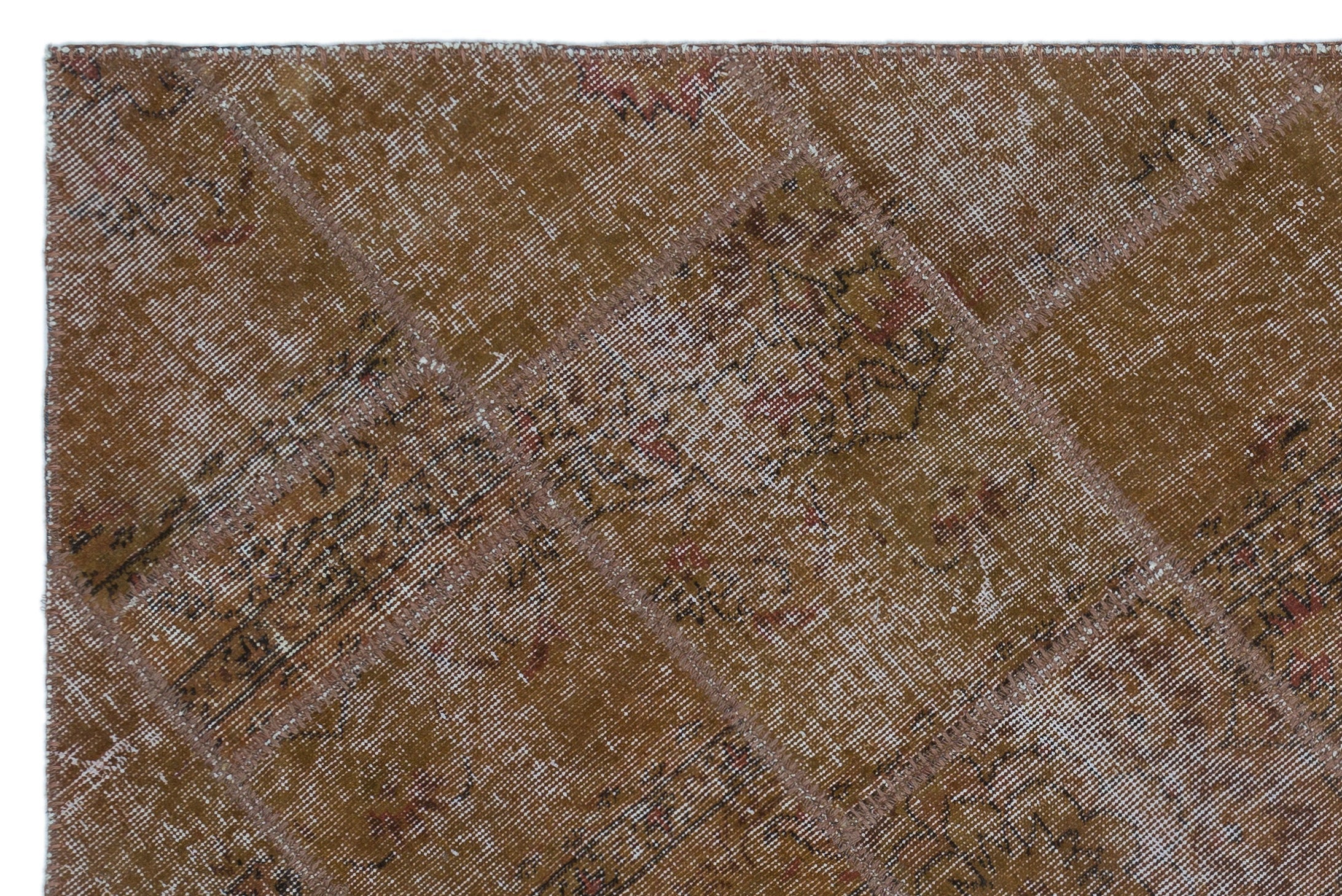 Iskece 25102 Brown Patchwork Wool Handmade Area Rug 3'11" x 5'11"