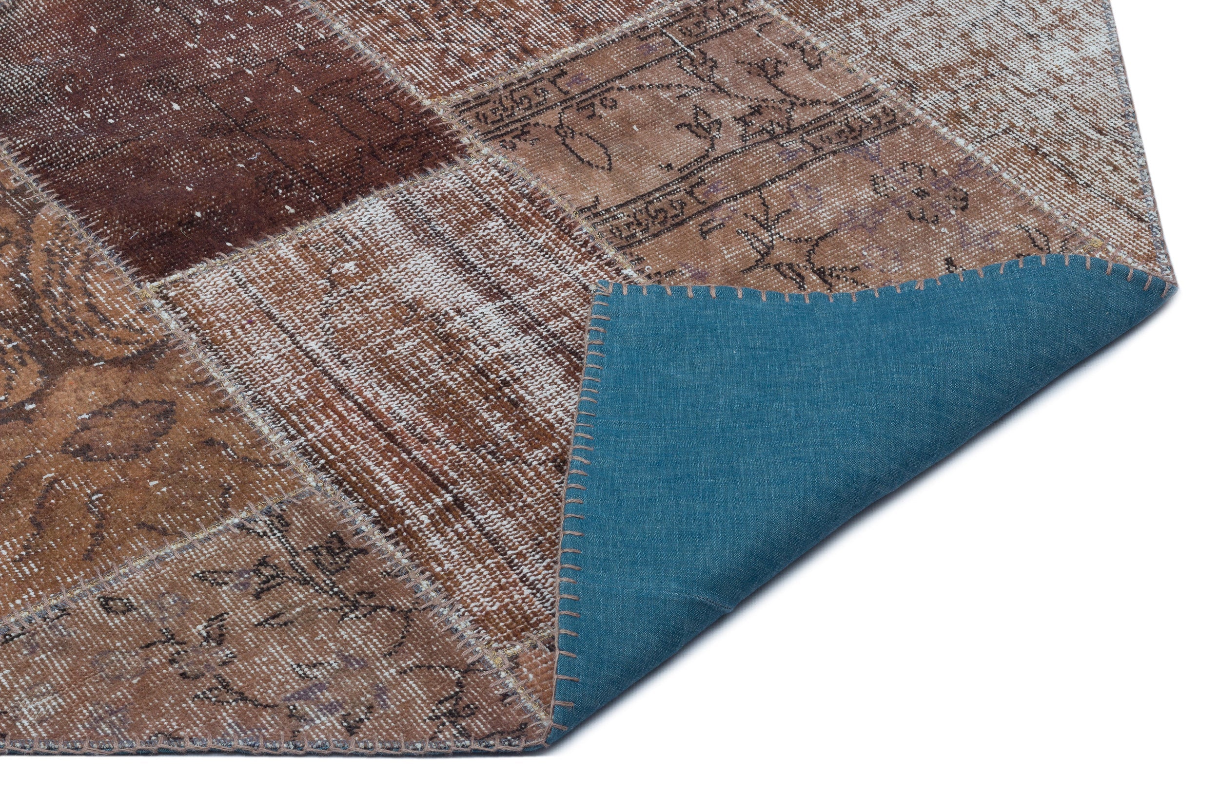 Iskece 25106 Brown Patchwork Wool Handmade Area Rug 3'11" x 5'11"