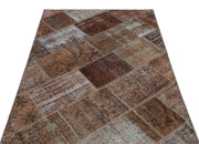 Iskece 25106 Brown Patchwork Wool Handmade Area Rug 3'11" x 5'11"