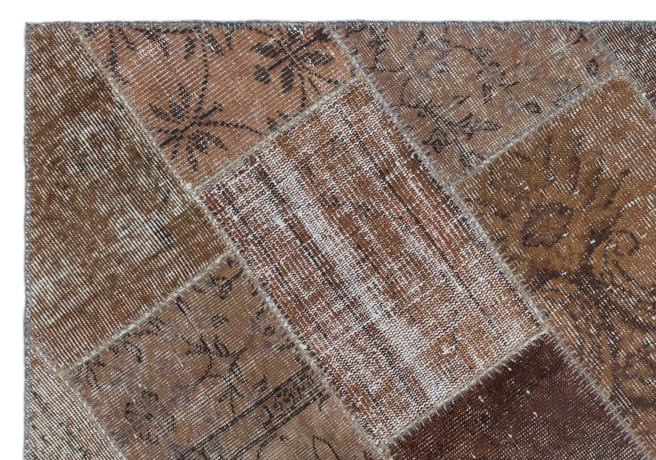 Iskece 25106 Brown Patchwork Wool Handmade Area Rug 3'11" x 5'11"