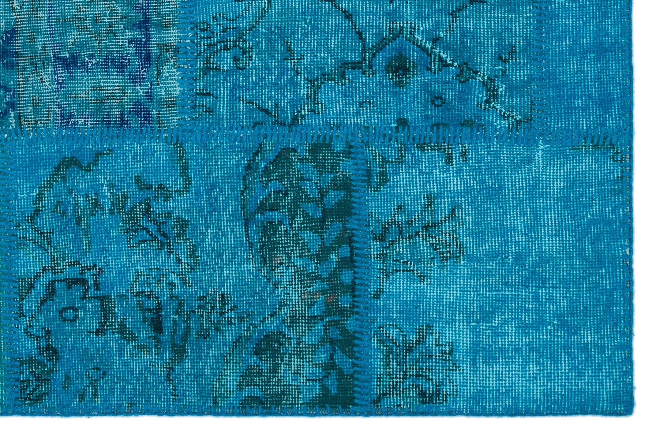 Iskece 25110 Turquoise Patchwork Wool Handmade Area Rug 3'11" x 5'11"
