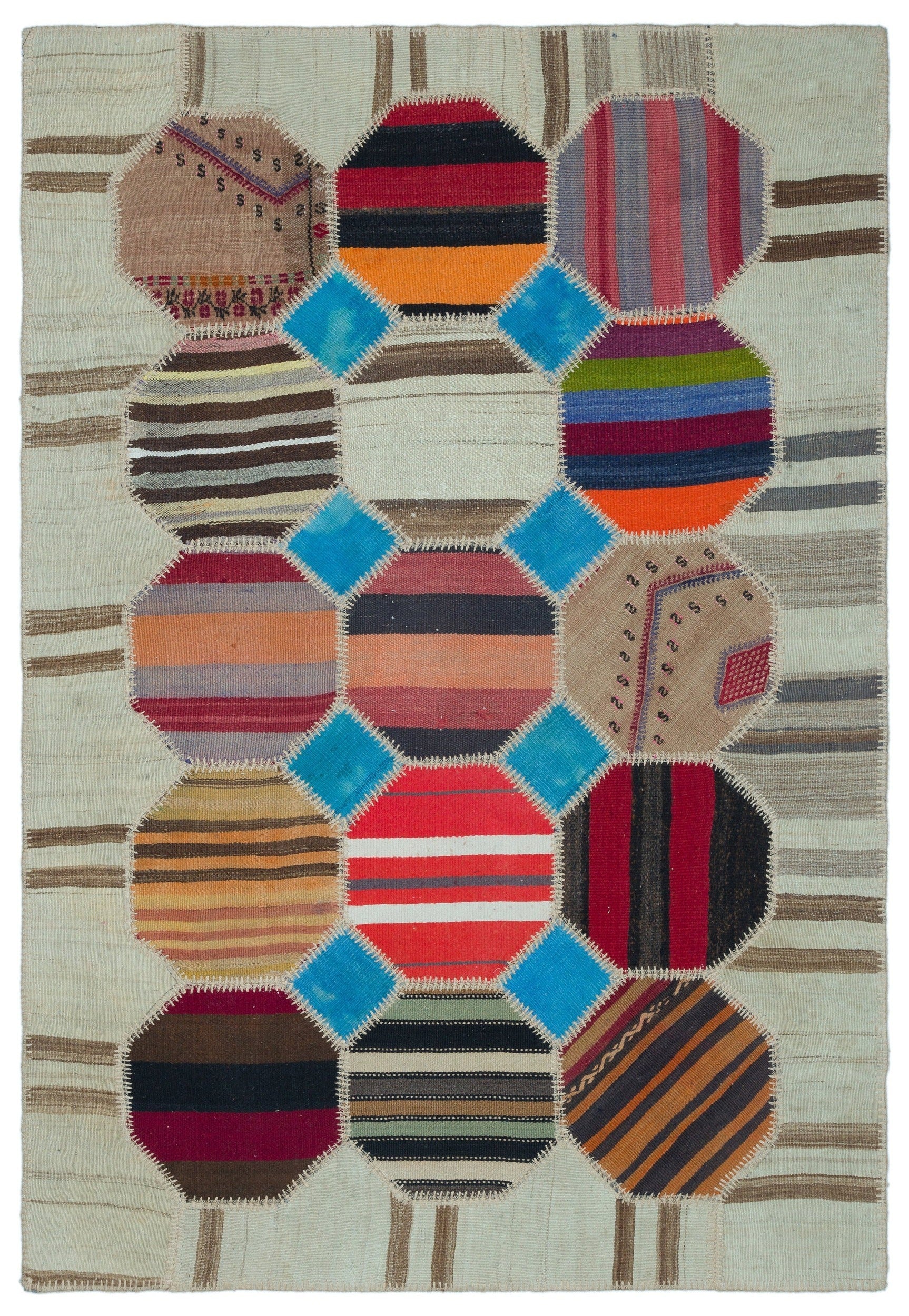 Teselya 25121 Beige Vintage Wool Handmade Area Rug 3'11" x 5'9"