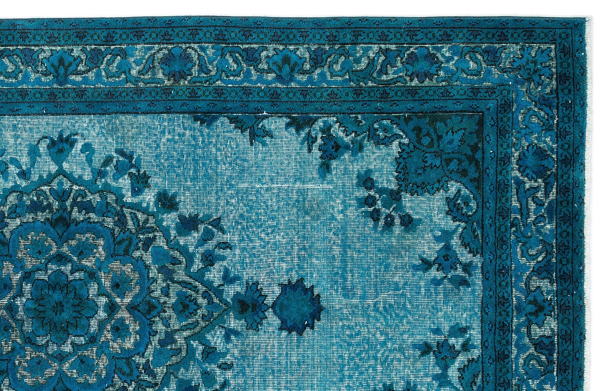 Purplea Turquoise Vintage Wool Handmade Area Rug 4'10" x 8'5"