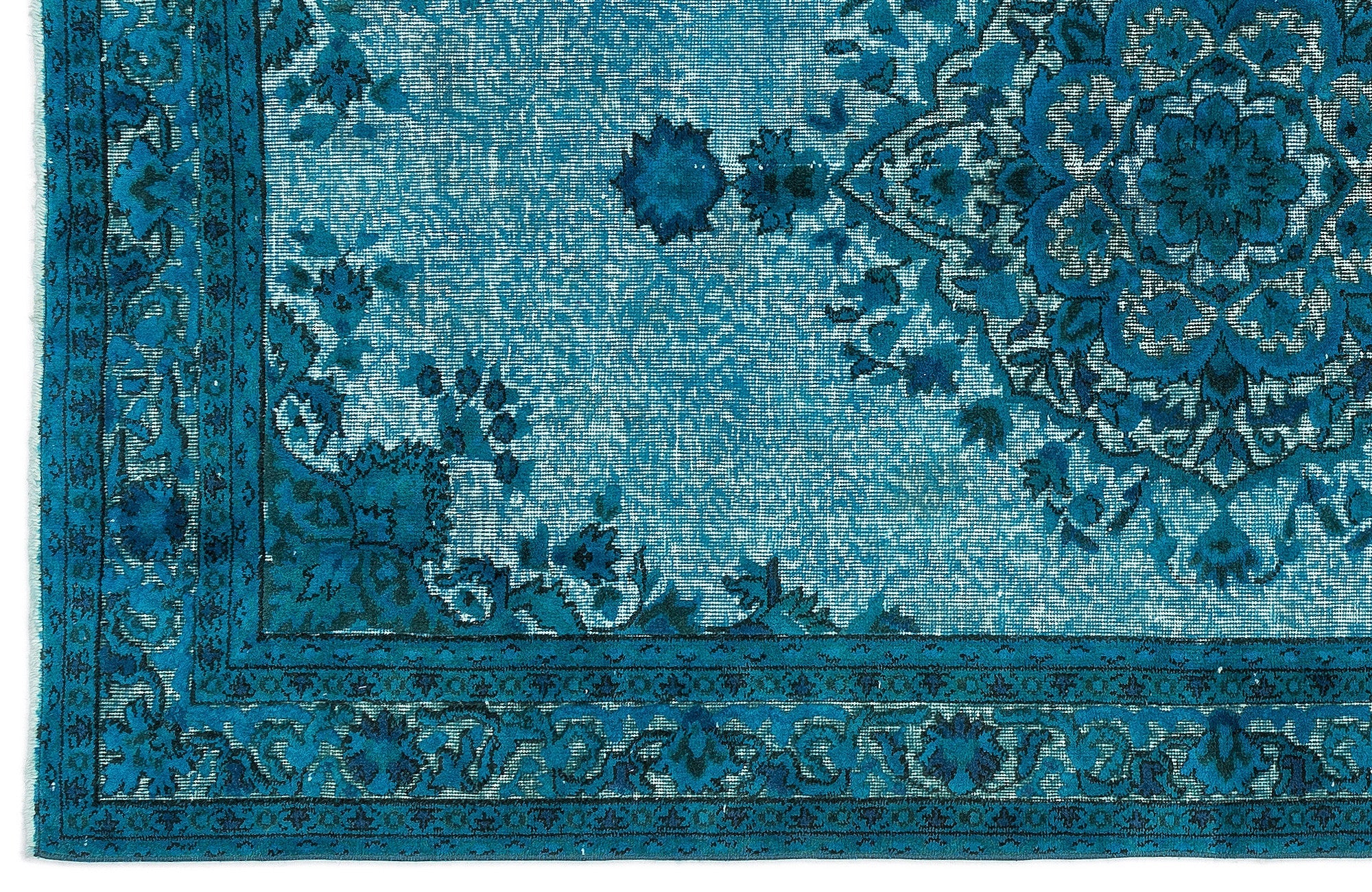 Purplea Turquoise Vintage Wool Handmade Area Rug 4'10" x 8'5"