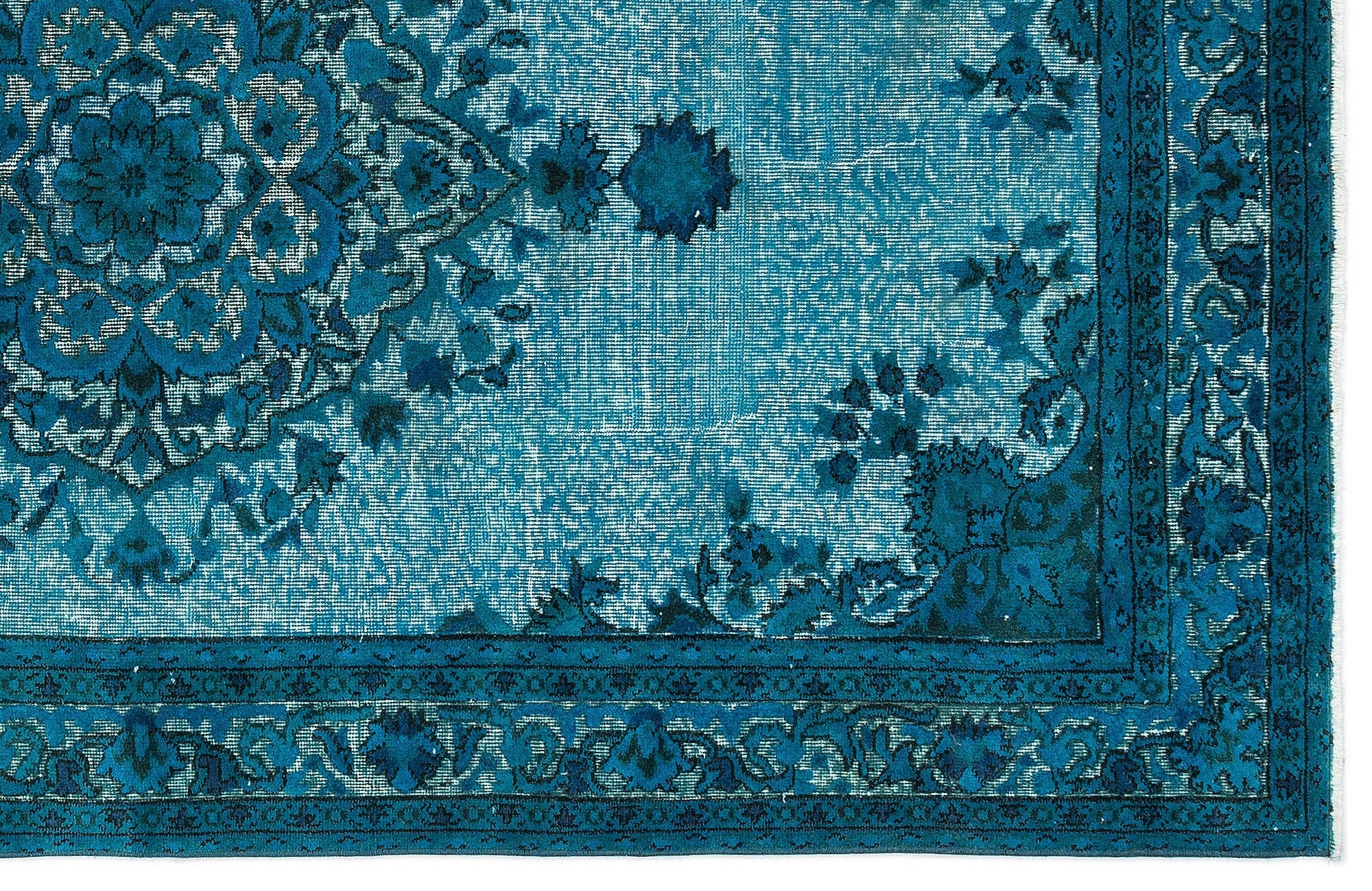 Purplea Turquoise Vintage Wool Handmade Area Rug 4'10" x 8'5"