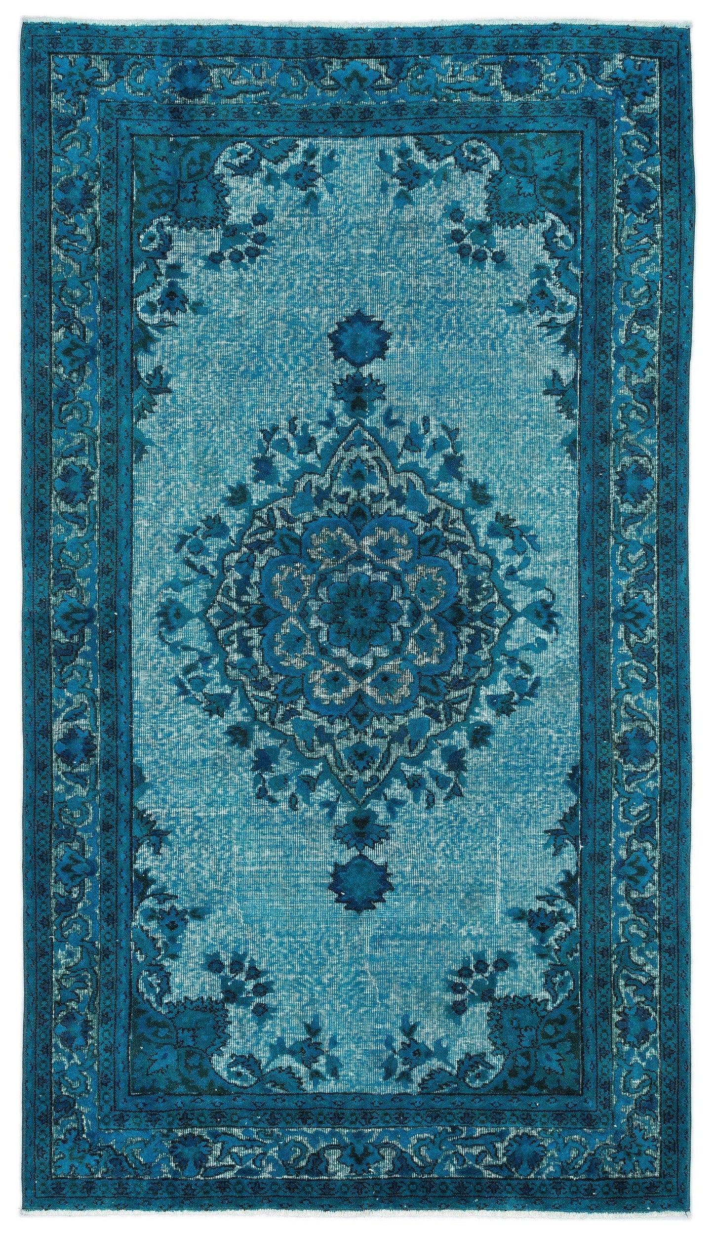 Purplea Turquoise Vintage Wool Handmade Area Rug 4'10" x 8'5"