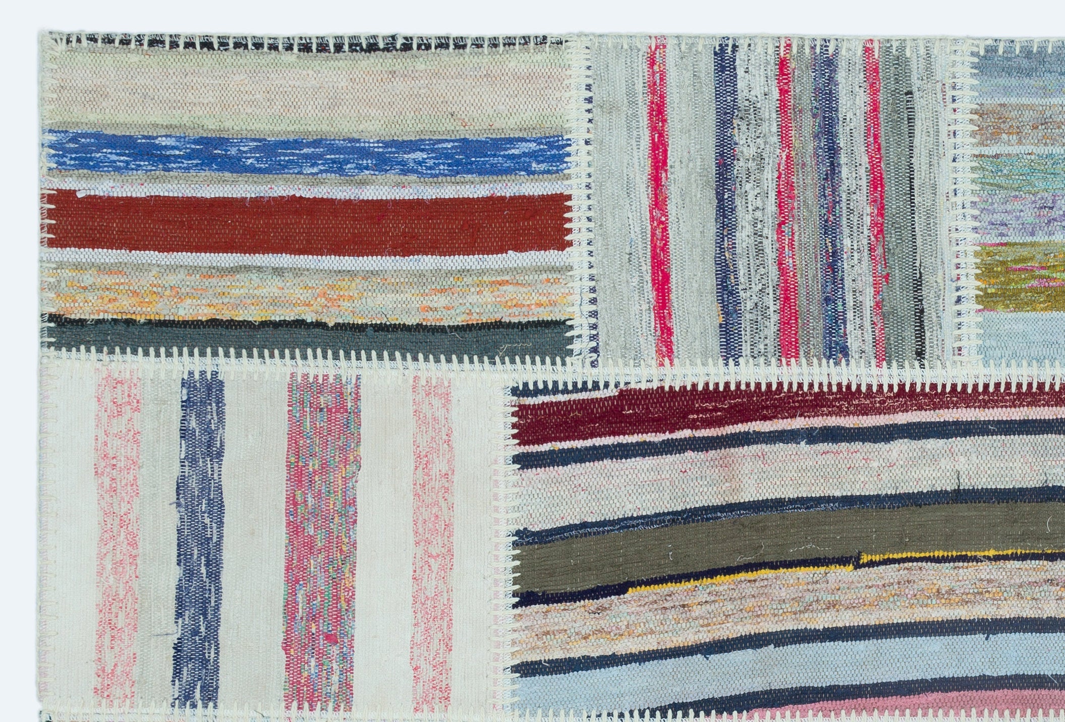 Teselya 25138 Patchwork Striped Wool Handmade Area Rug 3'11" x 5'11"