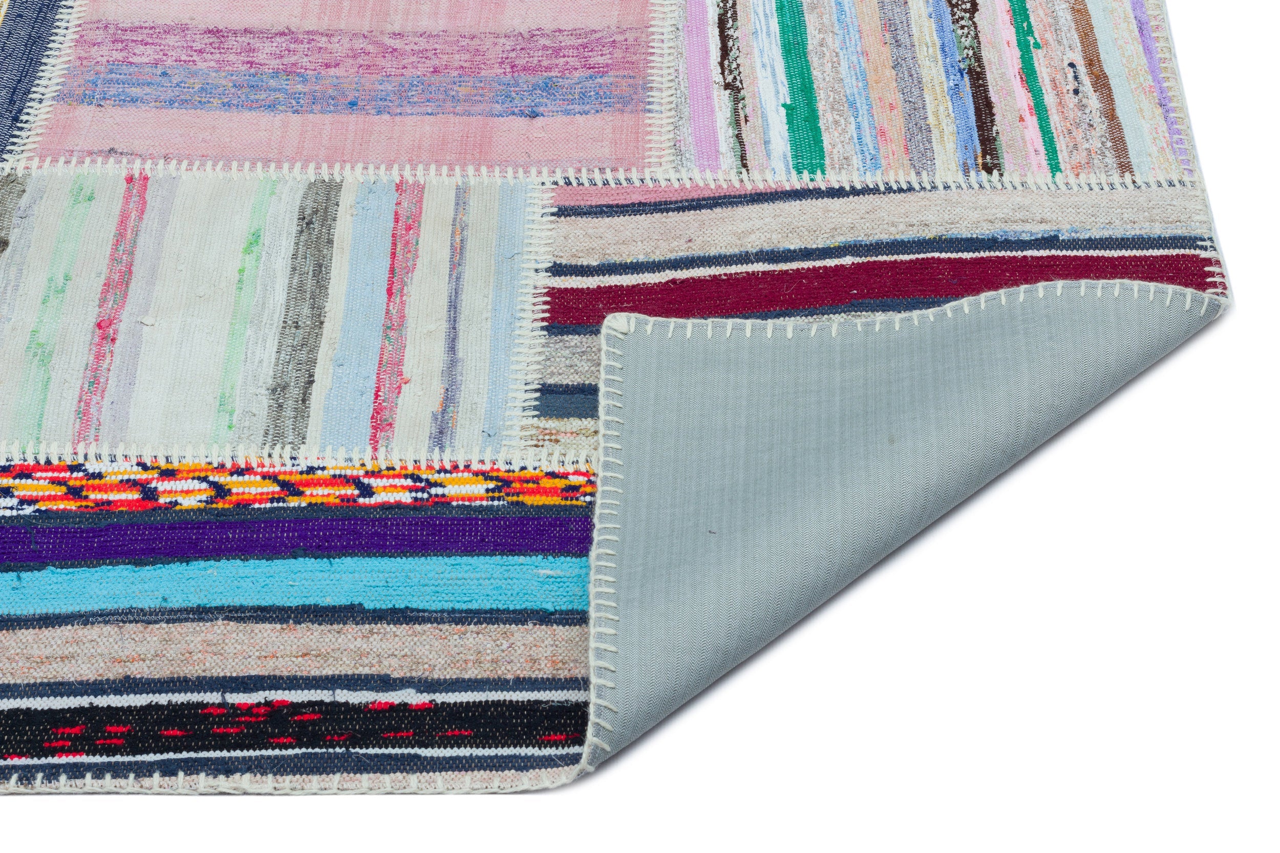 Teselya 25145 Patchwork Striped Wool Handmade Area Rug 3'11" x 5'11"
