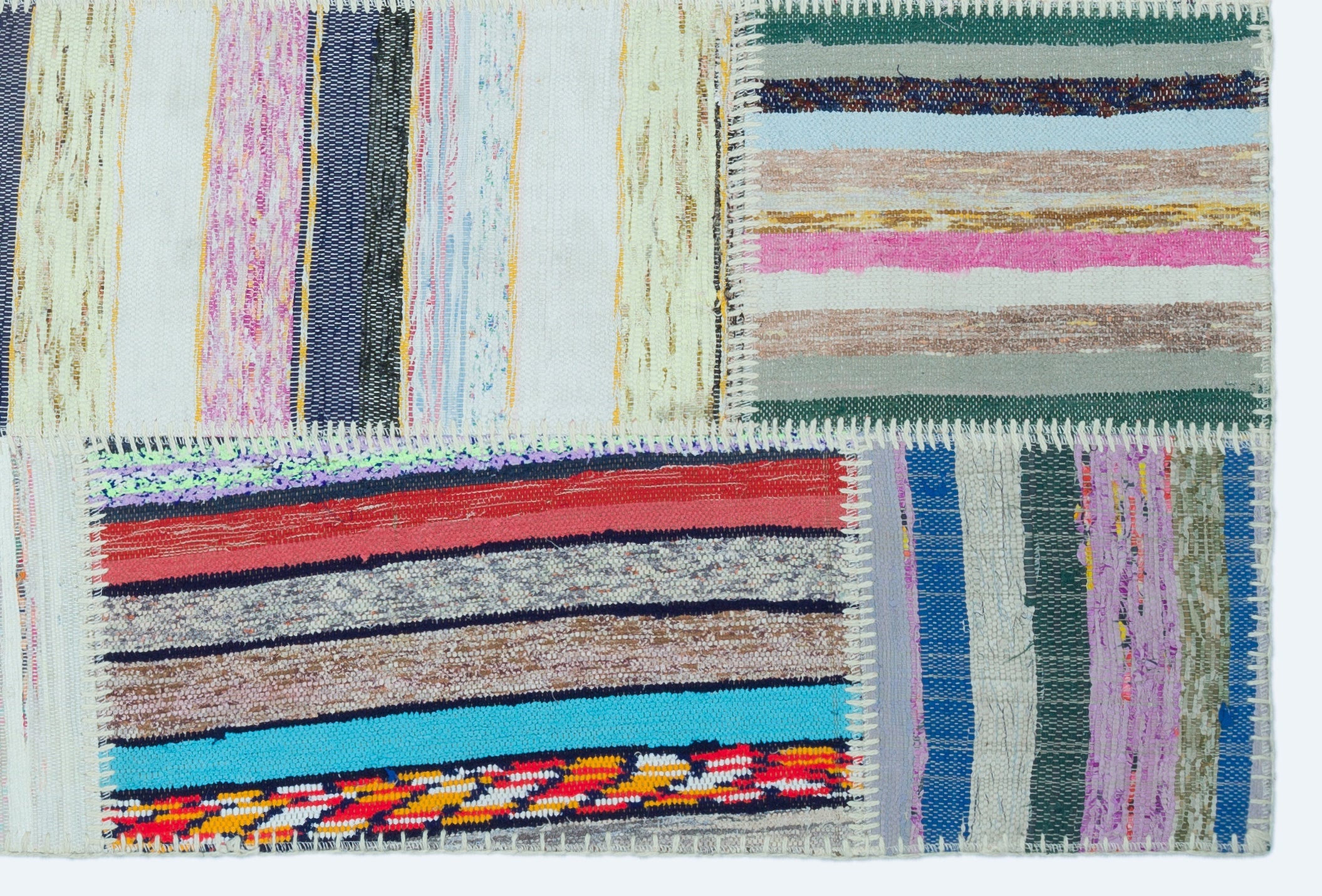 Teselya 25145 Patchwork Striped Wool Handmade Area Rug 3'11" x 5'11"