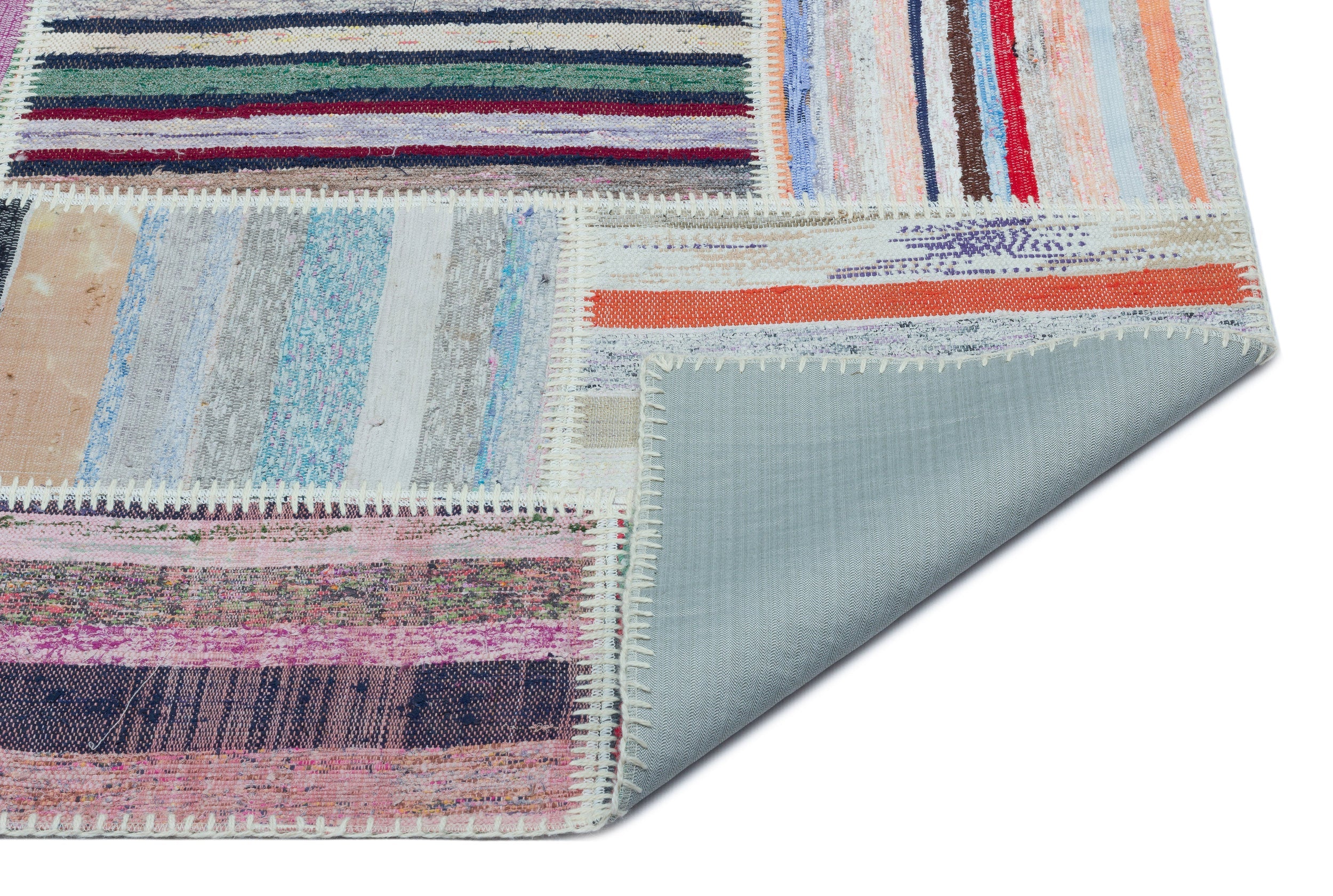 Teselya 25149 Patchwork Striped Wool Handmade Area Rug 3'11" x 5'11"
