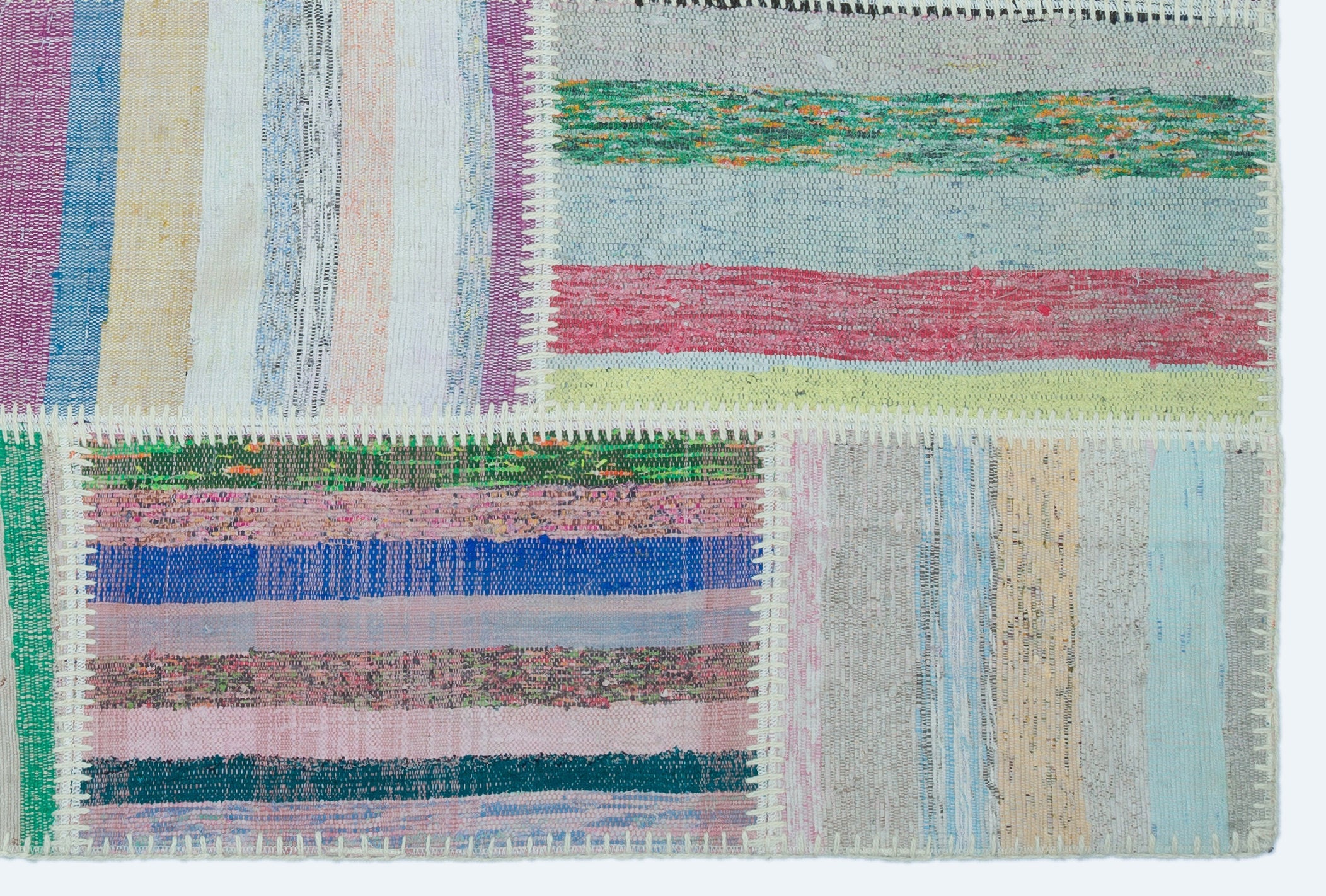 Teselya 25149 Patchwork Striped Wool Handmade Area Rug 3'11" x 5'11"