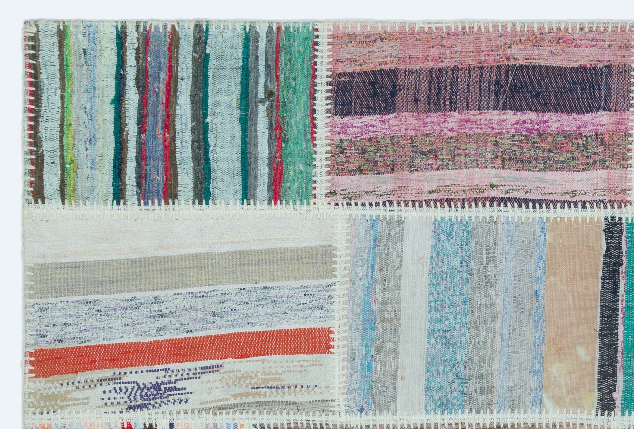 Teselya 25149 Patchwork Striped Wool Handmade Area Rug 3'11" x 5'11"
