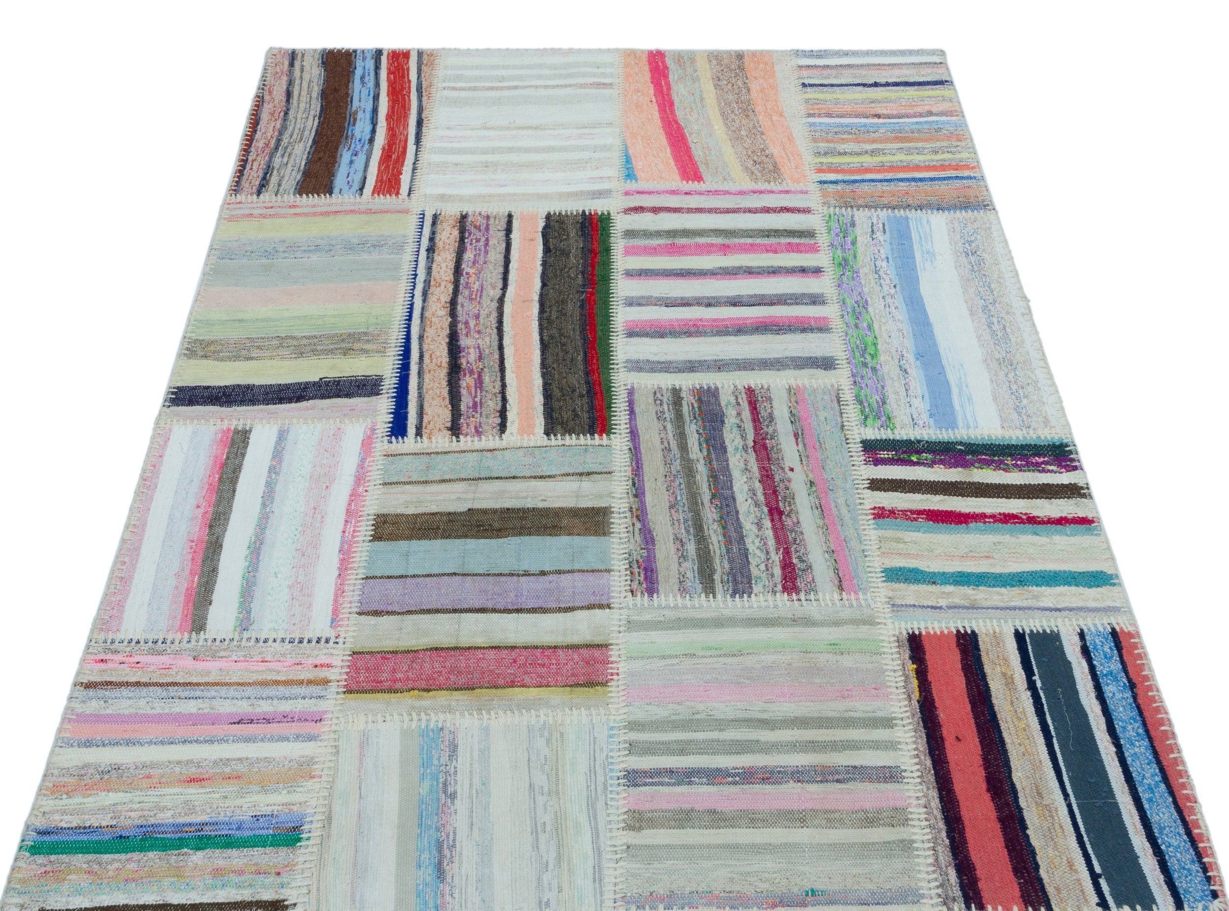 Teselya 25151 Patchwork Striped Wool Handmade Area Rug 3'11" x 5'11"
