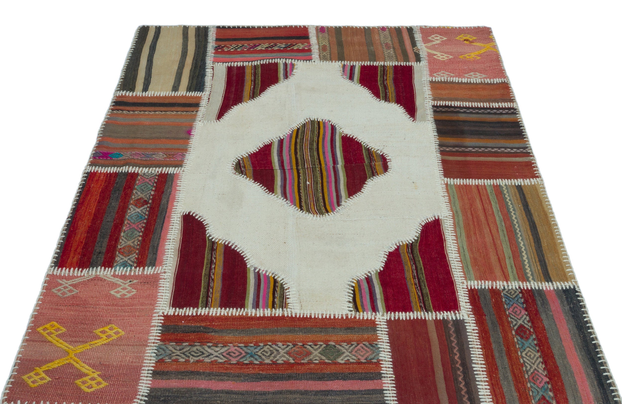 Teselya Beige Vintage Wool Handmade Area Rug 4'4" x 5'10"