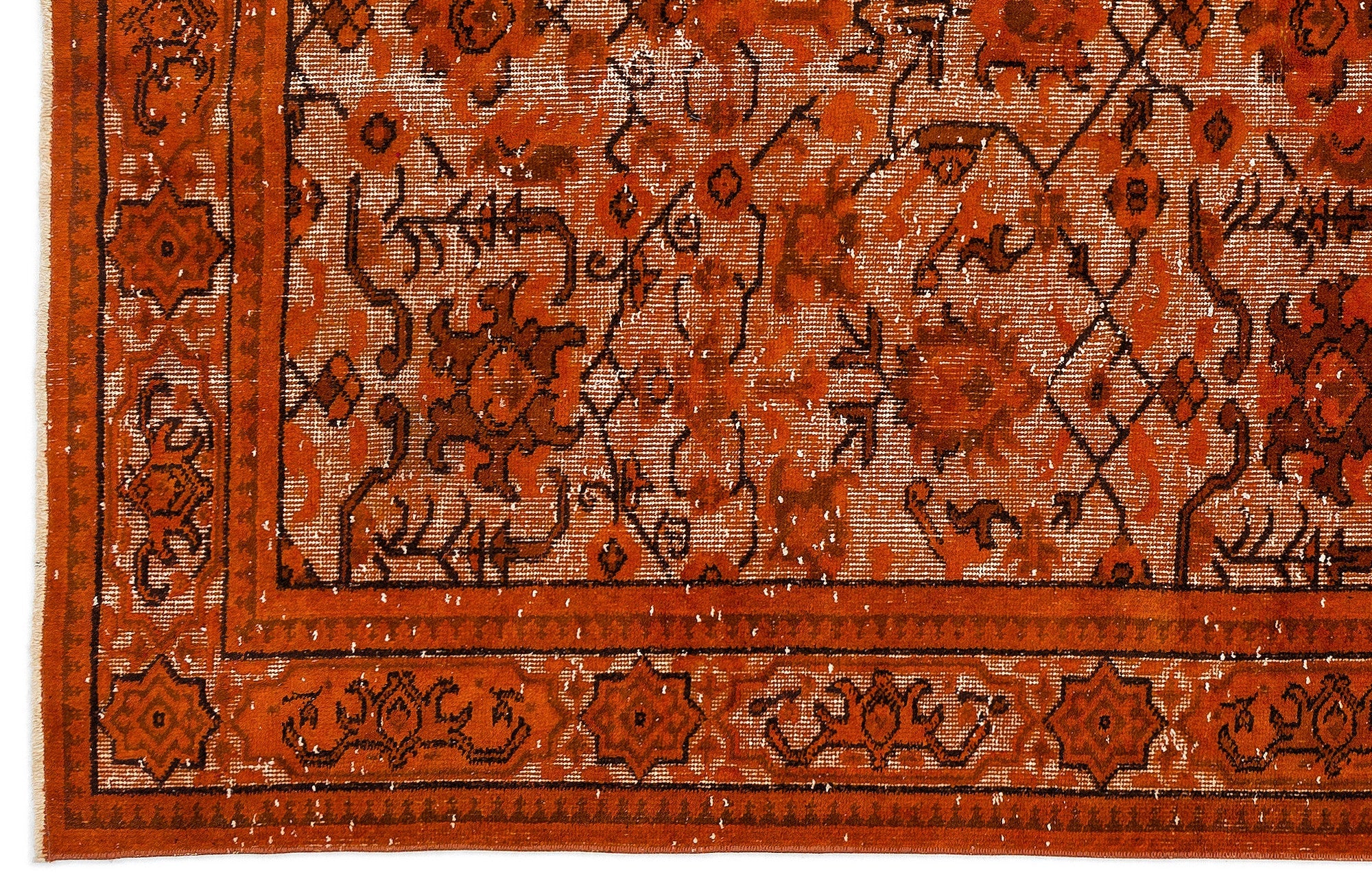 Purplea Orange Vintage Wool Handmade Area Rug 5'5" x 8'9"
