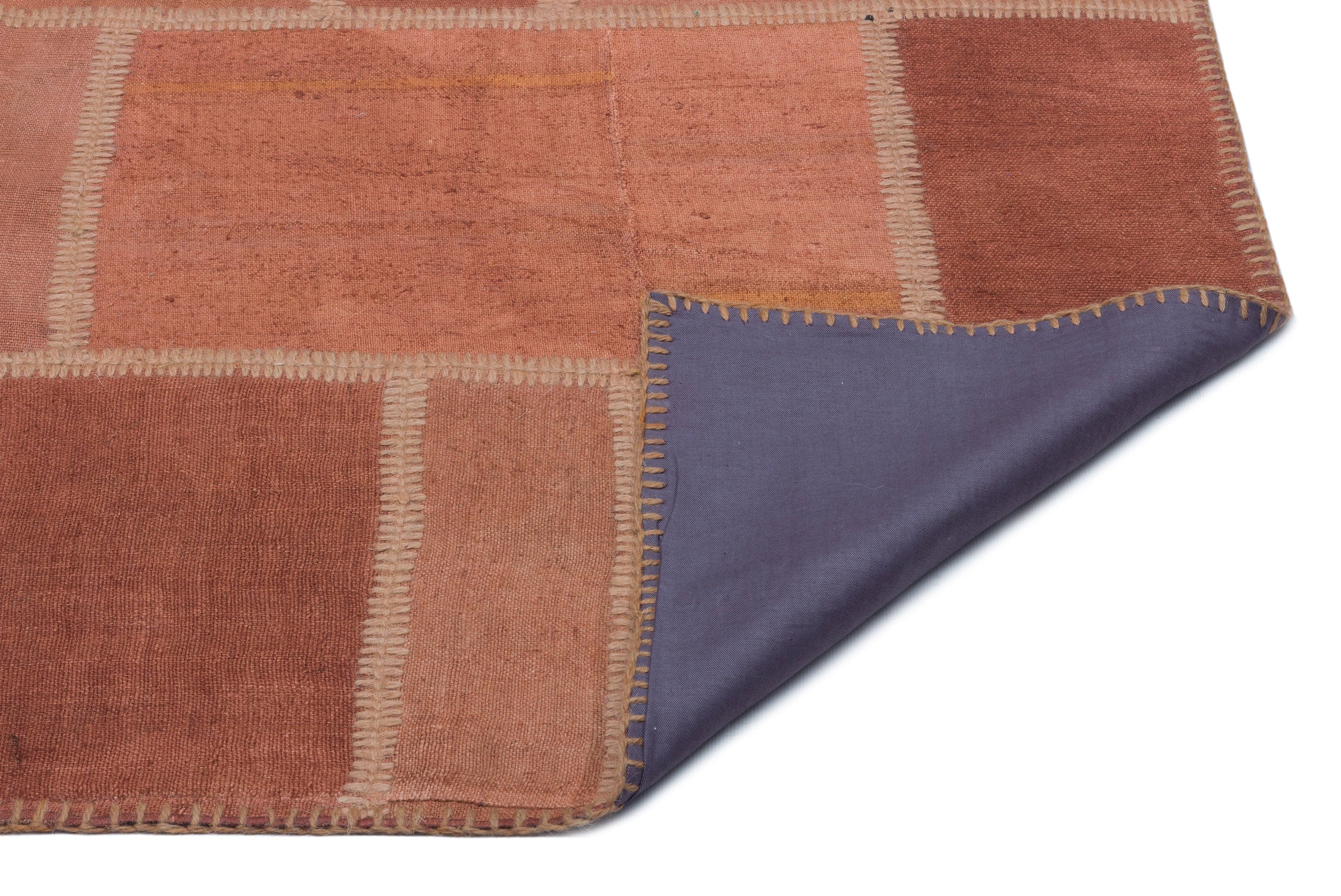 Teselya Orange Patchwork Wool Handmade Area Rug 3'11" x 6'0"