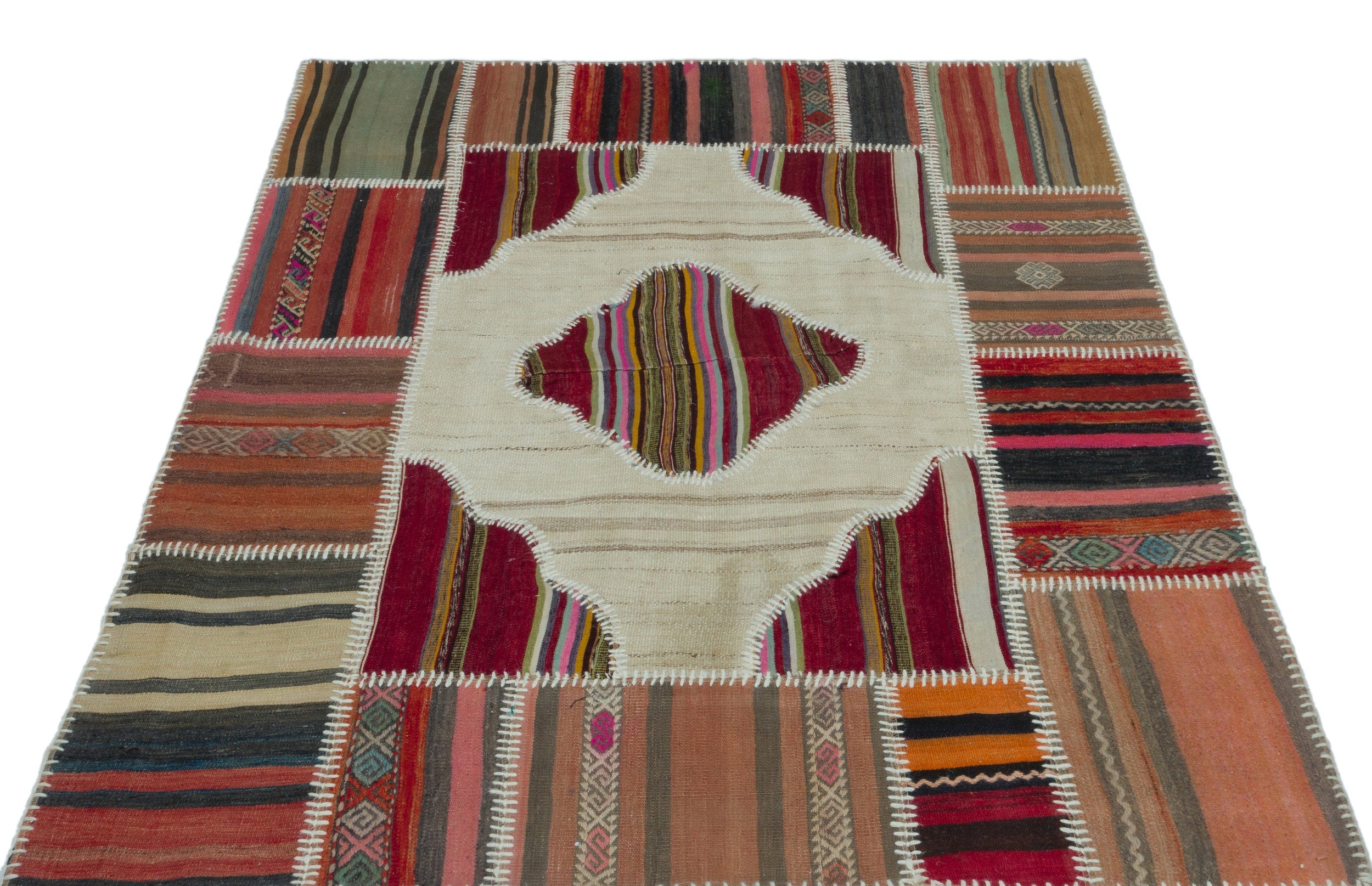 Teselya Beige Vintage Wool Handmade Area Rug 4'4" x 5'9"
