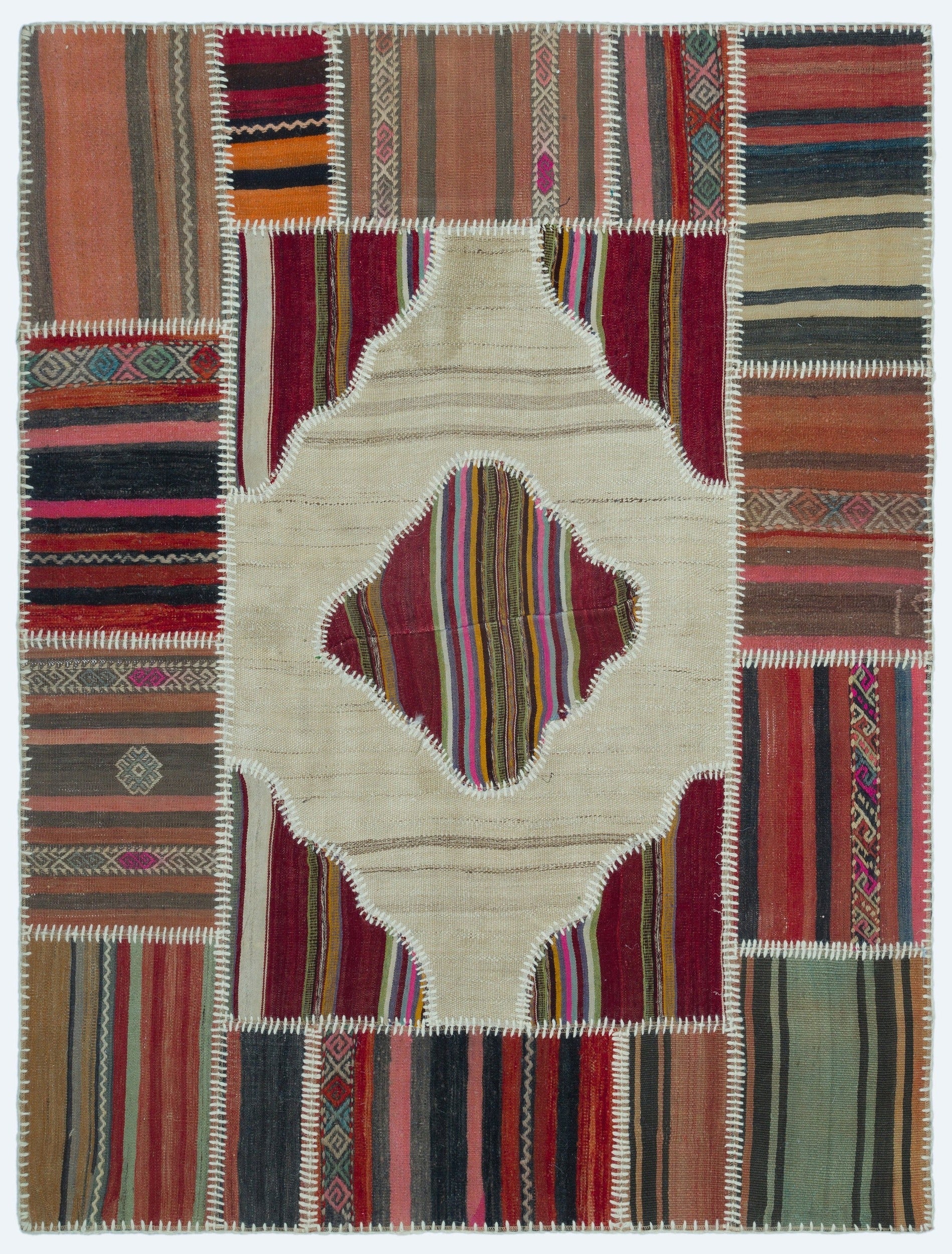 Teselya Beige Vintage Wool Handmade Area Rug 4'4" x 5'9"