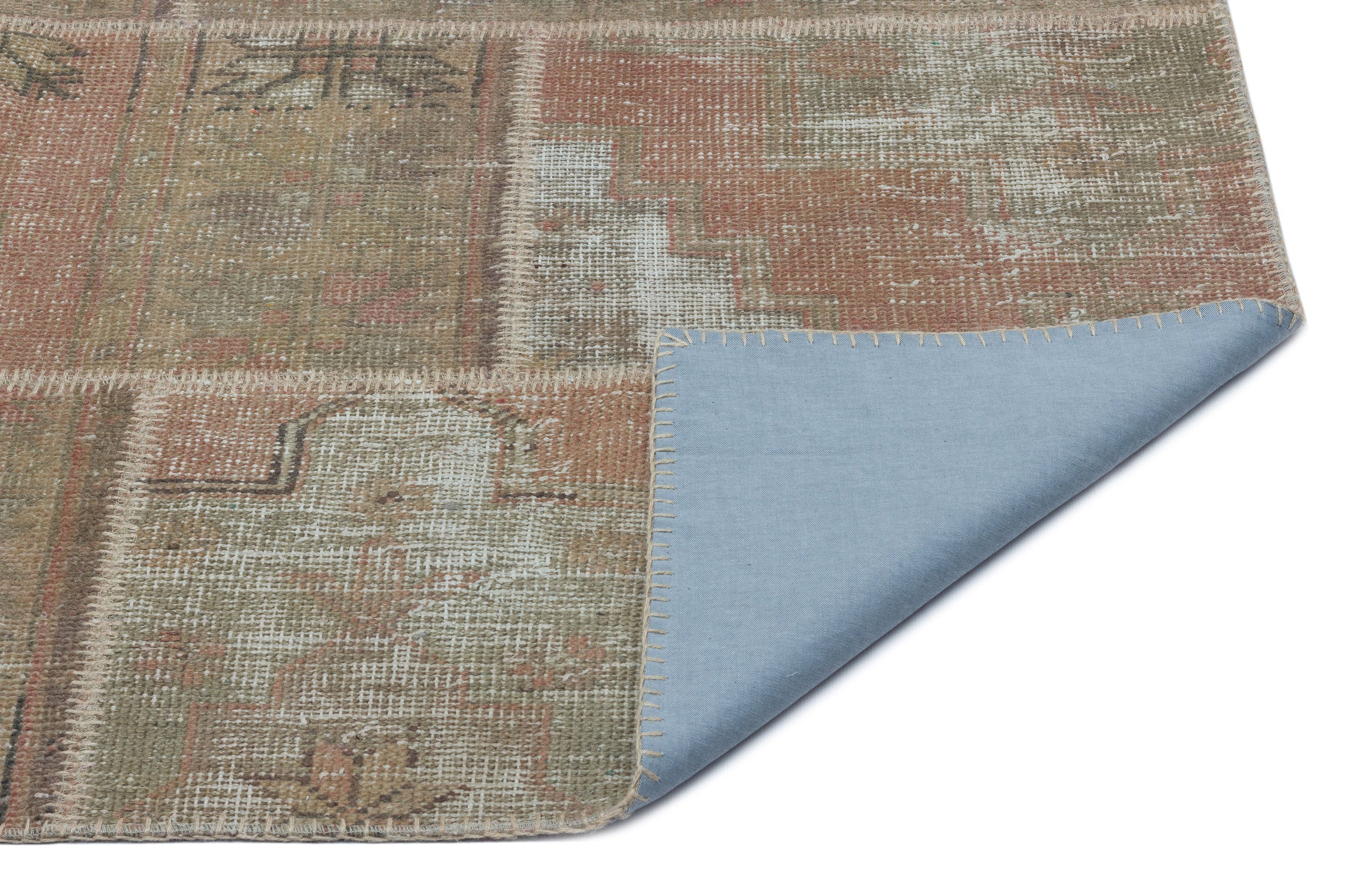 Iskece 25181 Beige Patchwork Wool Handmade Area Rug 3'11" x 5'11"