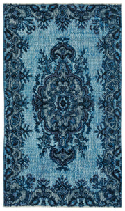 Purplea Turquoise Vintage Wool Handmade Area Rug 3'11" x 6'9"