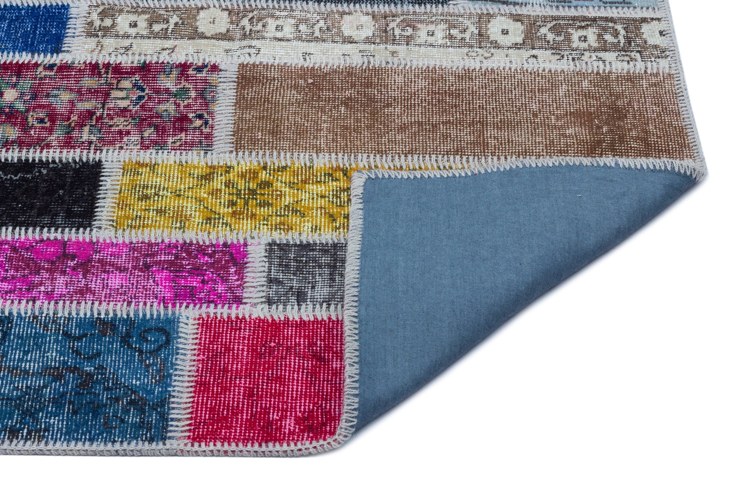 Iskece Beige Patchwork Wool Handmade Area Rug 5'2" x 7'8"