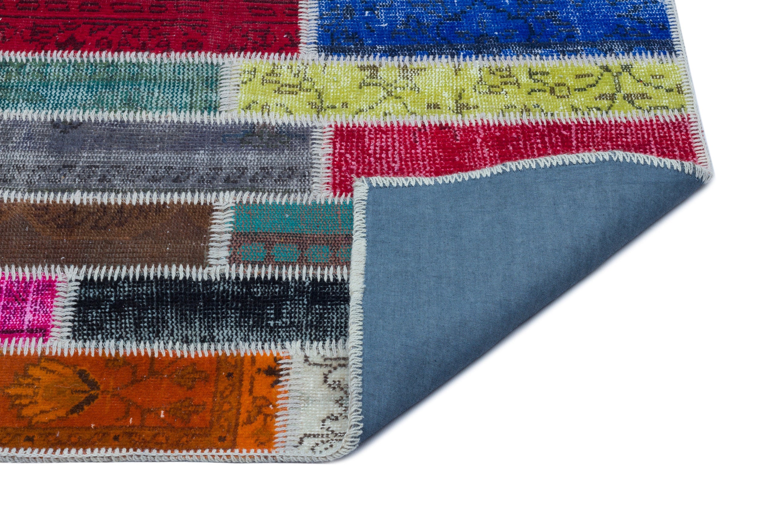 Iskece 25216 Beige Patchwork Wool Handmade Area Rug 5'1" x 7'7"