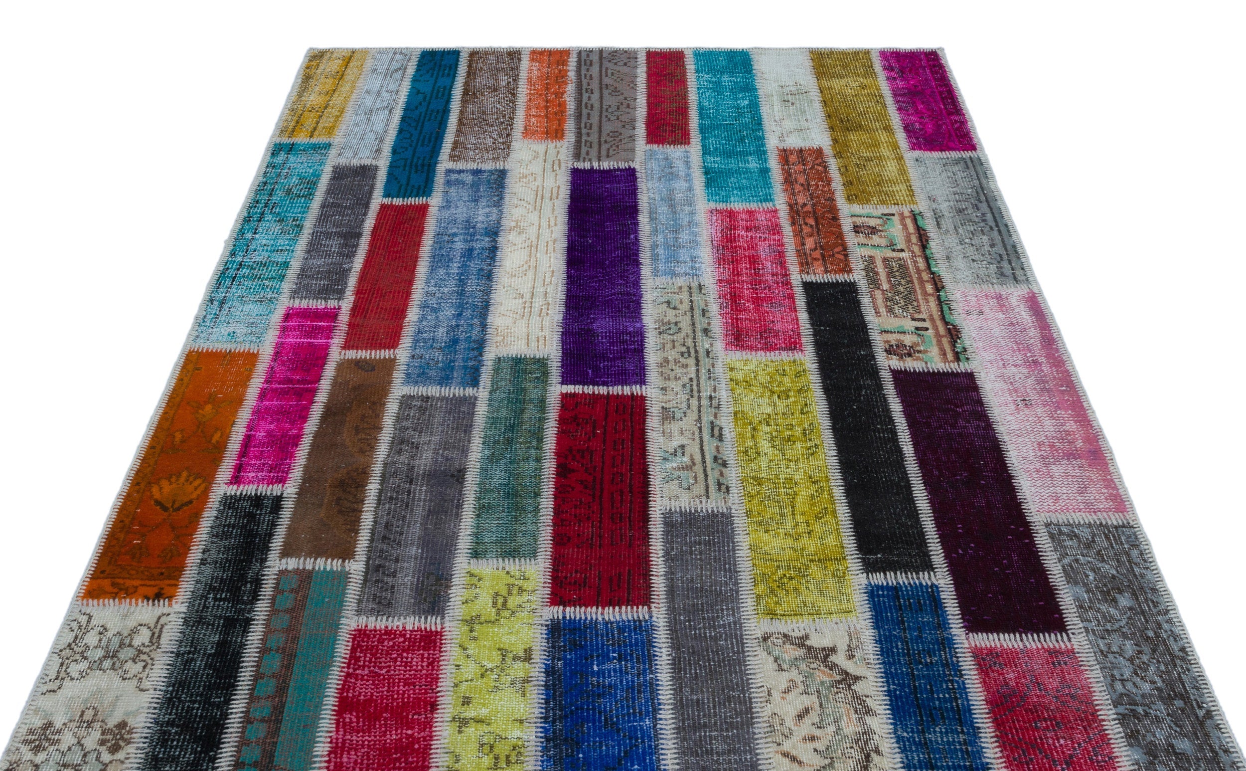Iskece 25216 Beige Patchwork Wool Handmade Area Rug 5'1" x 7'7"