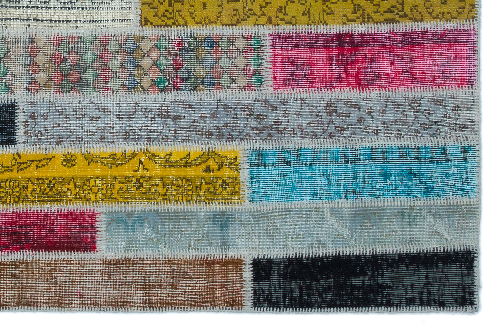 Iskece Beige Patchwork Wool Handmade Area Rug 4'11" x 7'7"