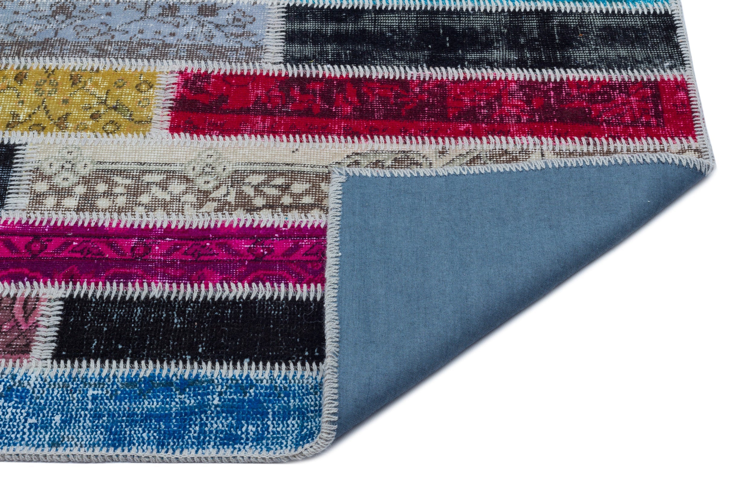Iskece Beige Patchwork Wool Handmade Area Rug 5'1" x 7'9"