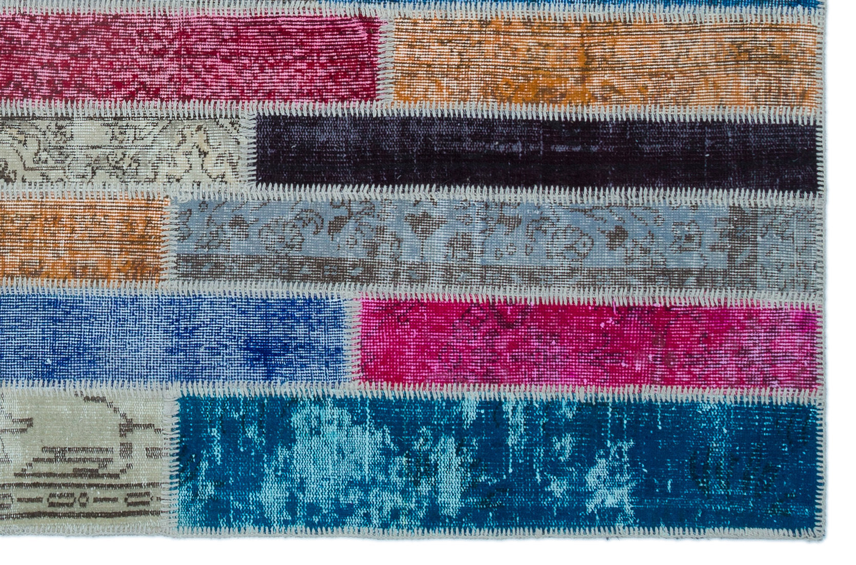 Iskece Beige Patchwork Wool Handmade Area Rug 5'1" x 7'9"