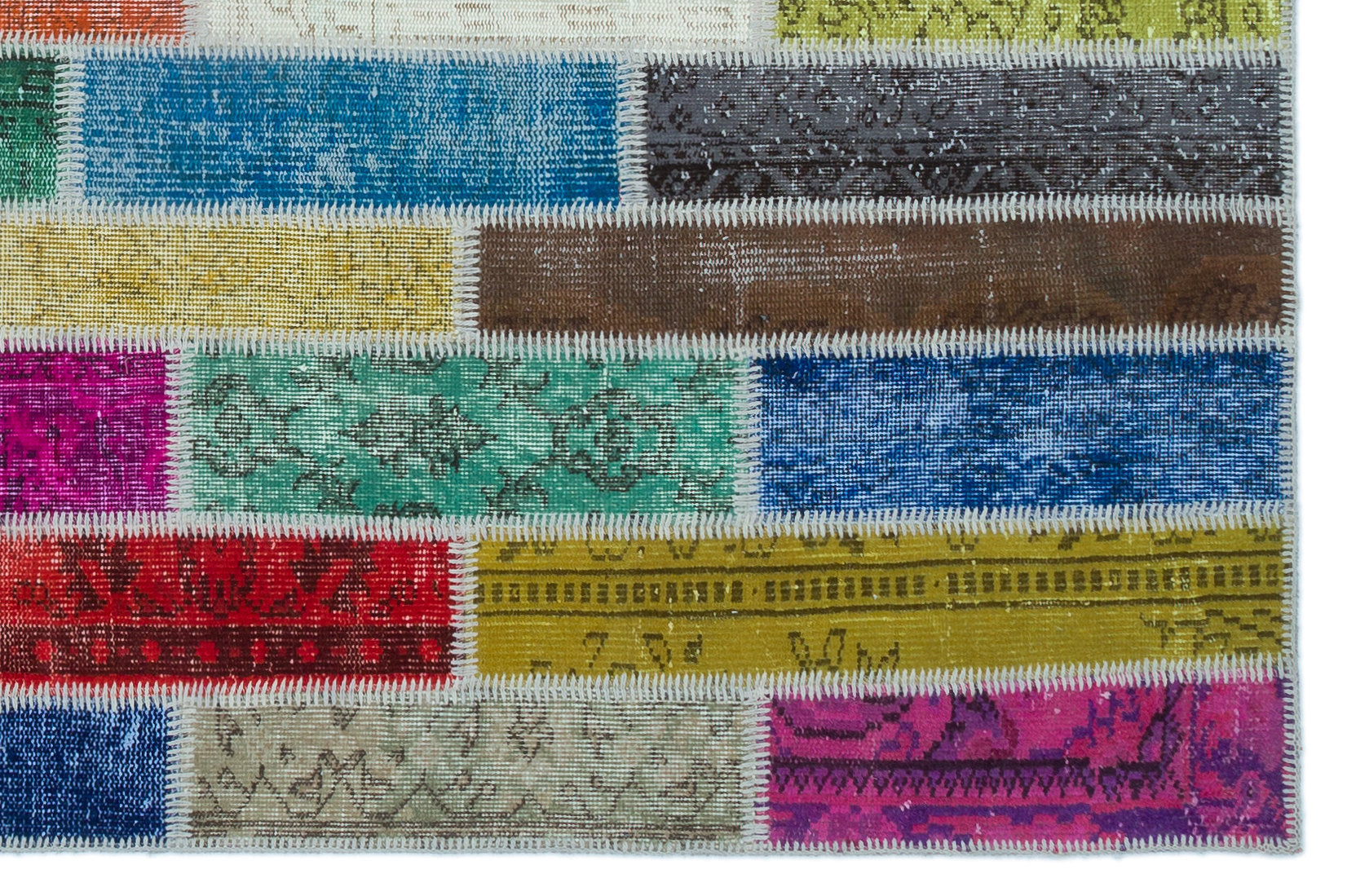 Iskece 25219 Beige Patchwork Wool Handmade Area Rug 5'1" x 7'7"