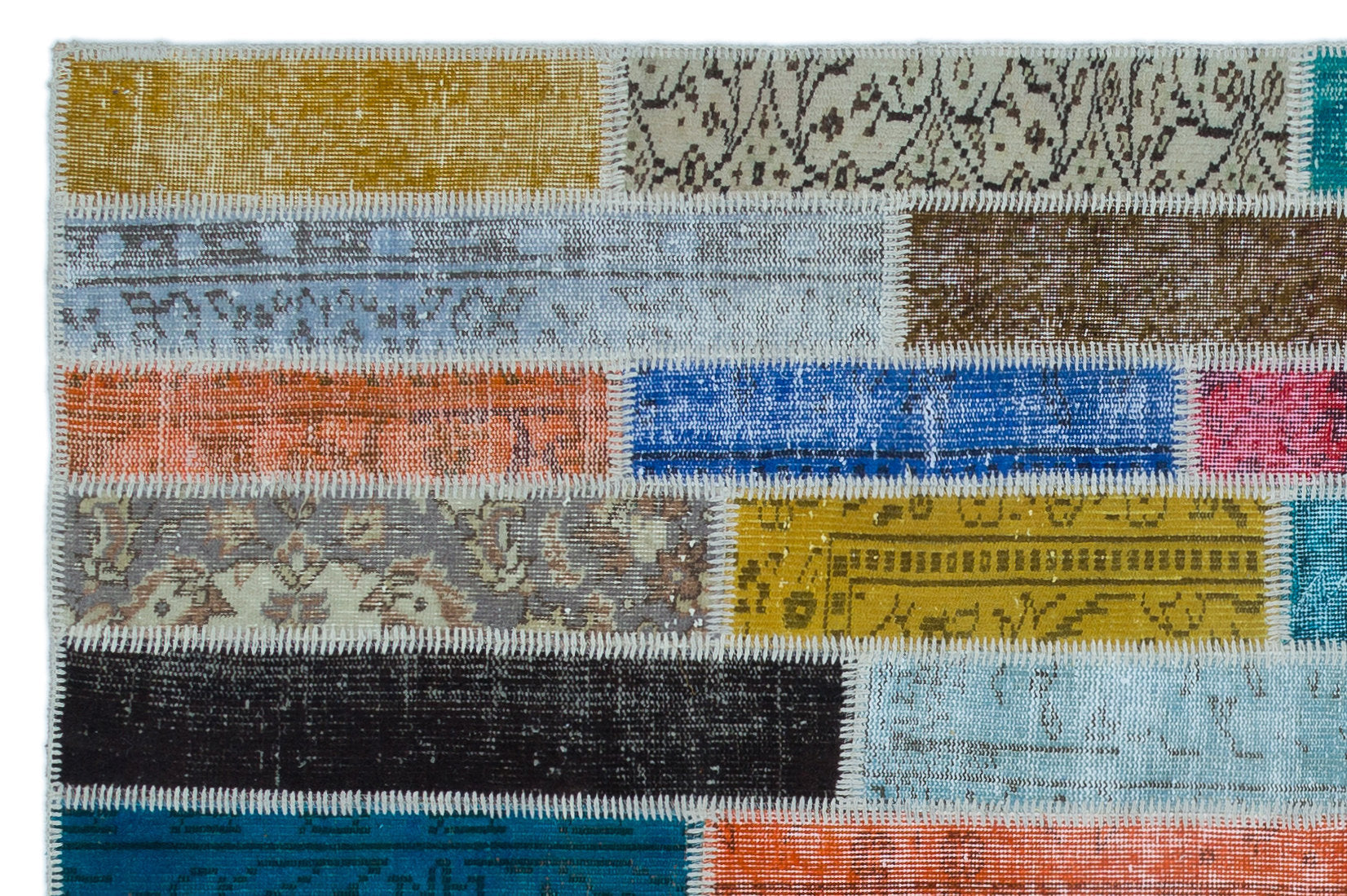 Iskece 25219 Beige Patchwork Wool Handmade Area Rug 5'1" x 7'7"