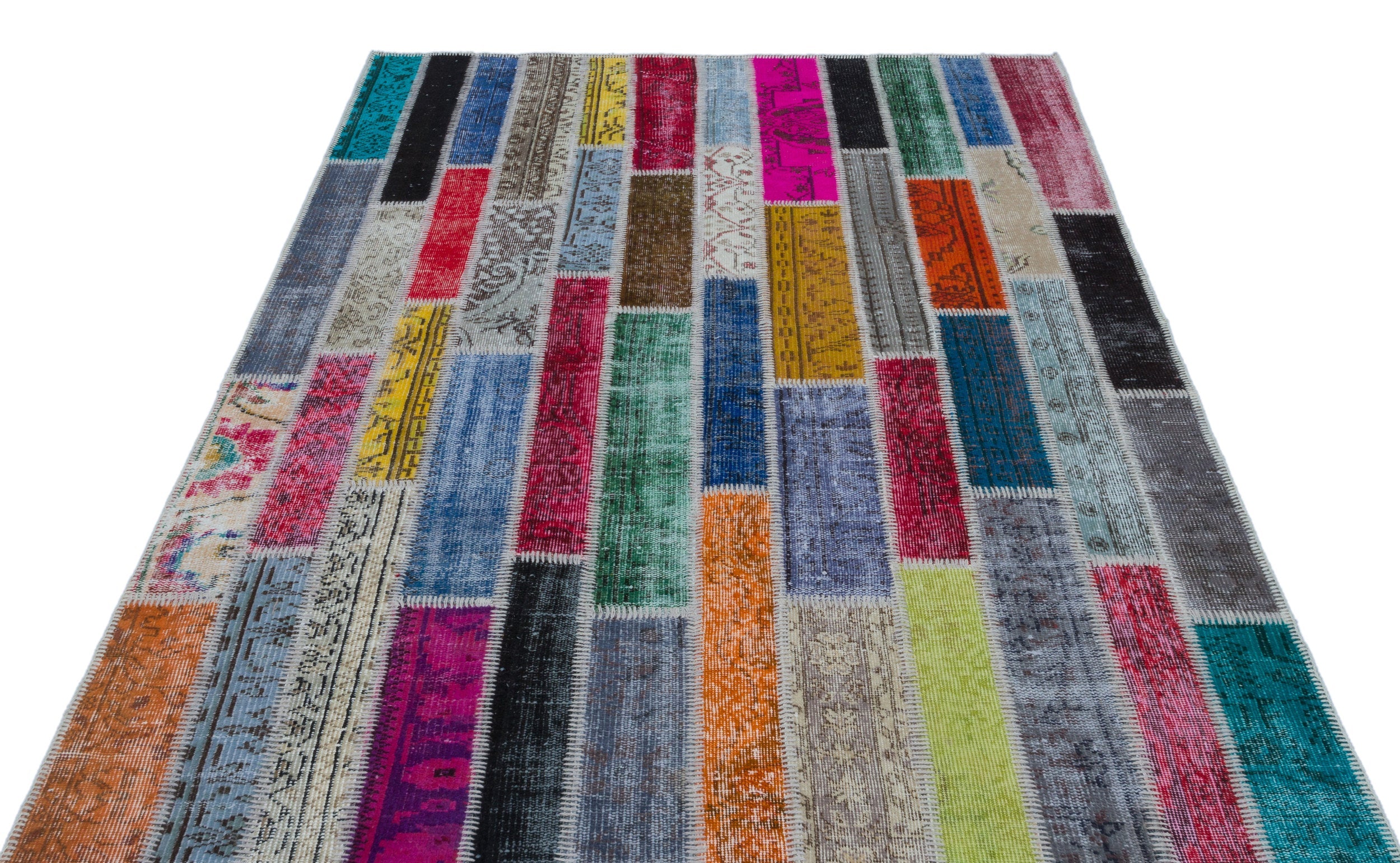 Iskece Beige Patchwork Wool Handmade Area Rug 5'3" x 7'7"
