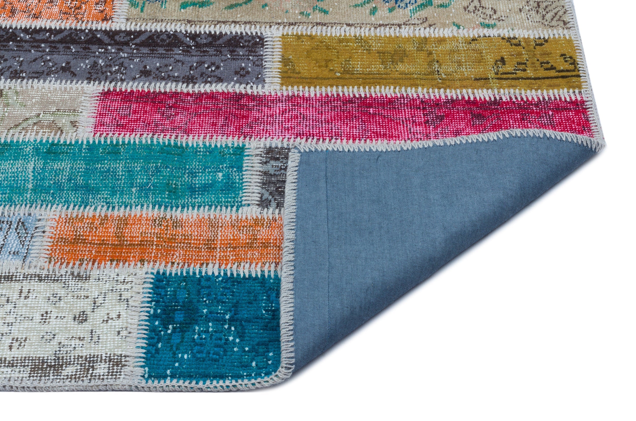 Iskece Beige Patchwork Wool Handmade Area Rug 5'2" x 7'7"