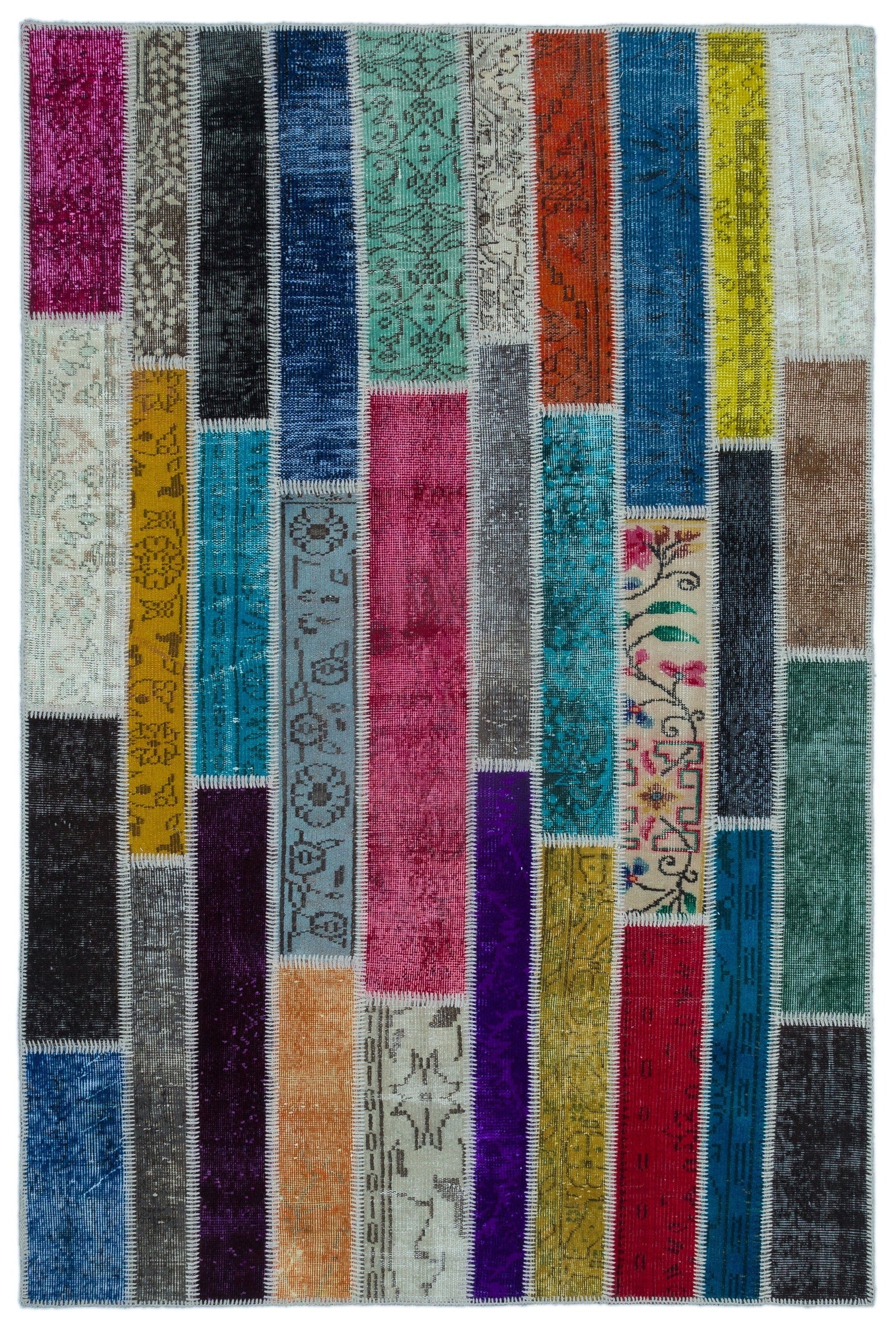 Iskece Beige Patchwork Wool Handmade Area Rug 5'1" x 7'8"