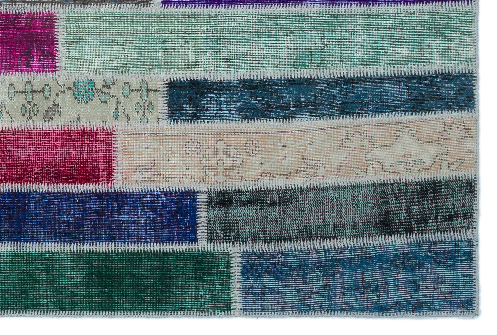 Iskece Beige Patchwork Wool Handmade Area Rug 5'0" x 7'7"