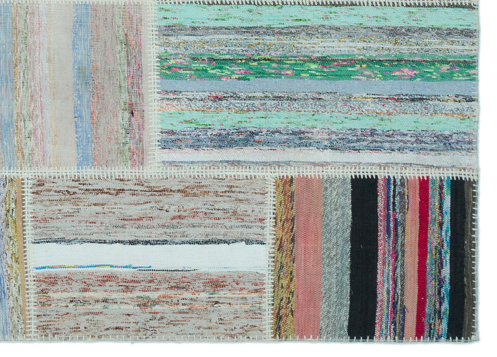 Teselya 25239 Beige Striped Wool Handmade Area Rug 5'3" x 7'3"