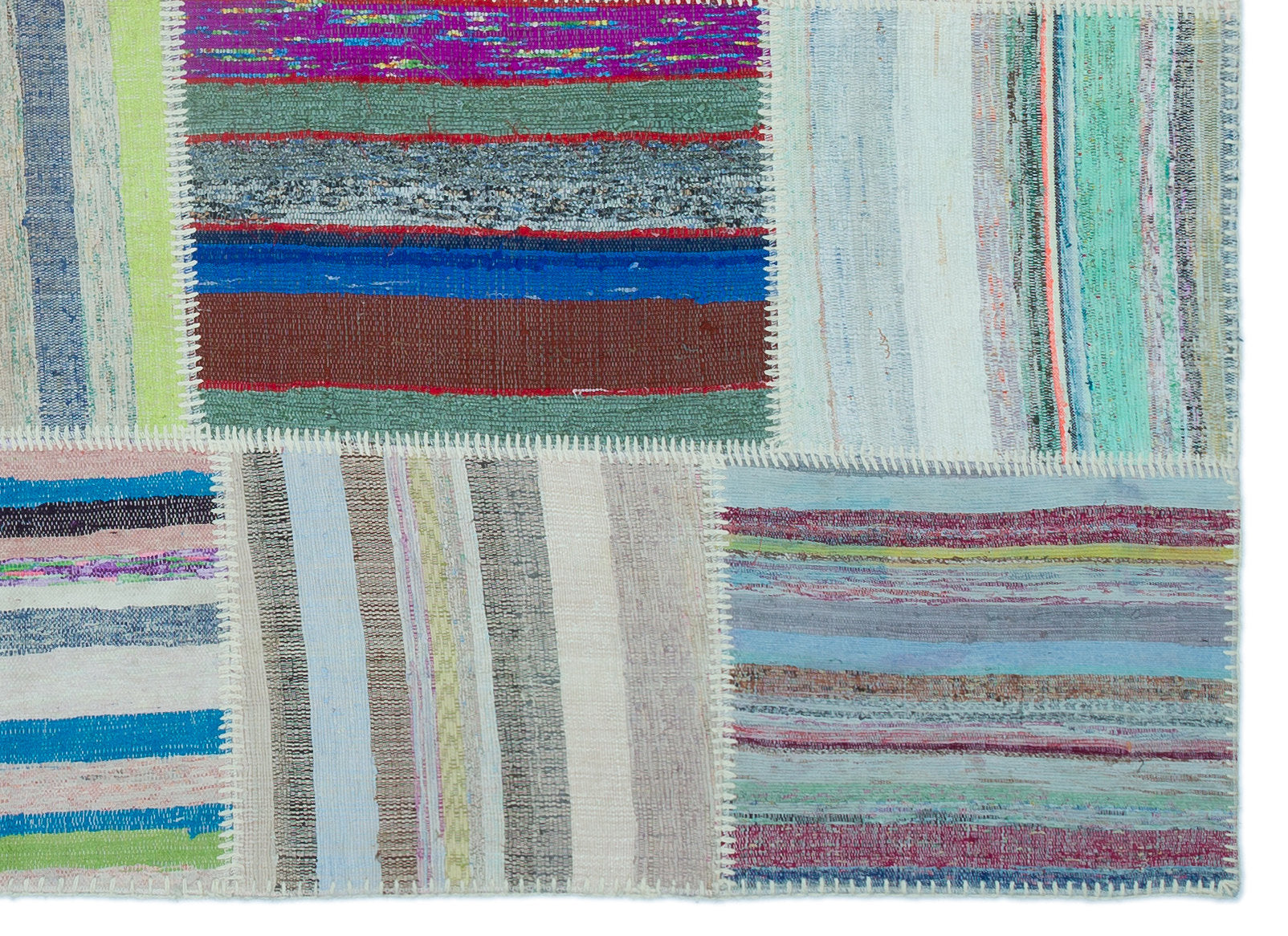Teselya 25242 Beige Striped Wool Handmade Area Rug 5'3" x 7'3"