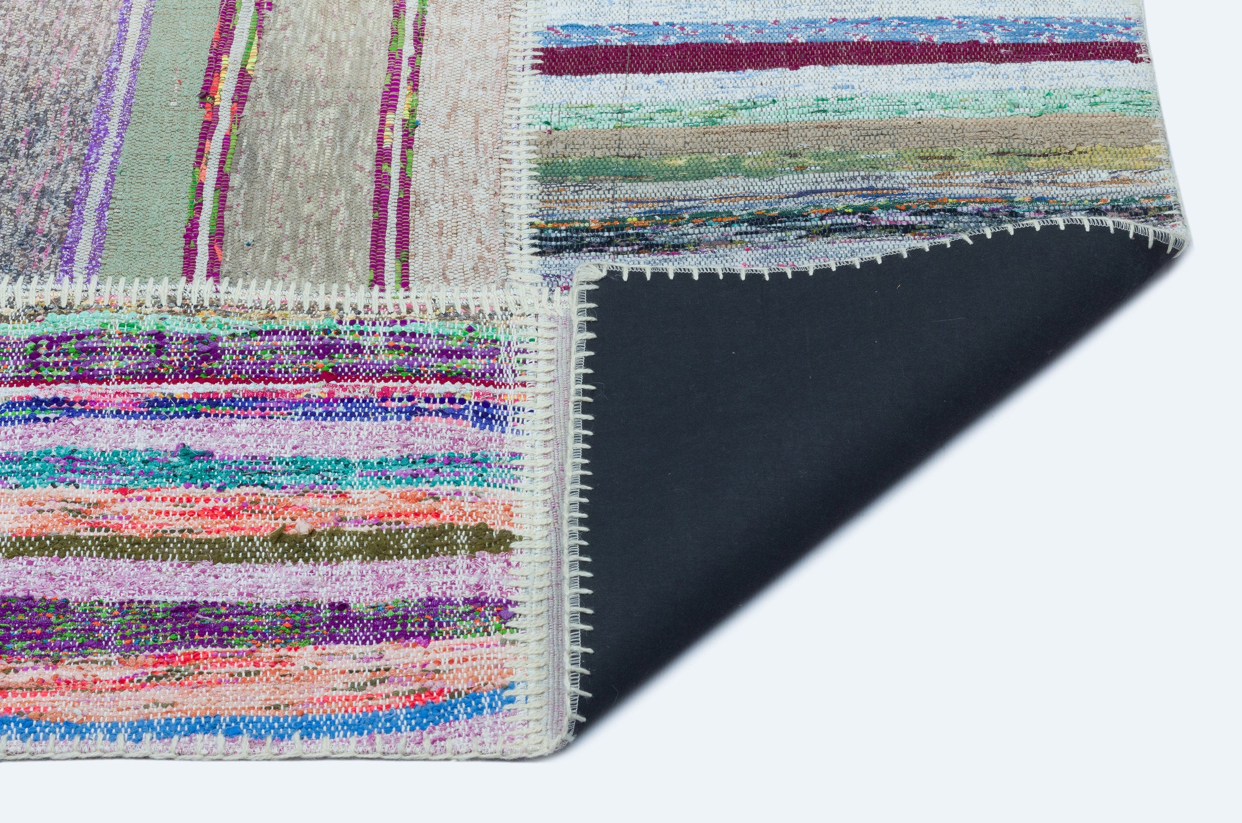 Teselya 25243 Patchwork Striped Wool Handmade Area Rug 5'3" x 7'3"