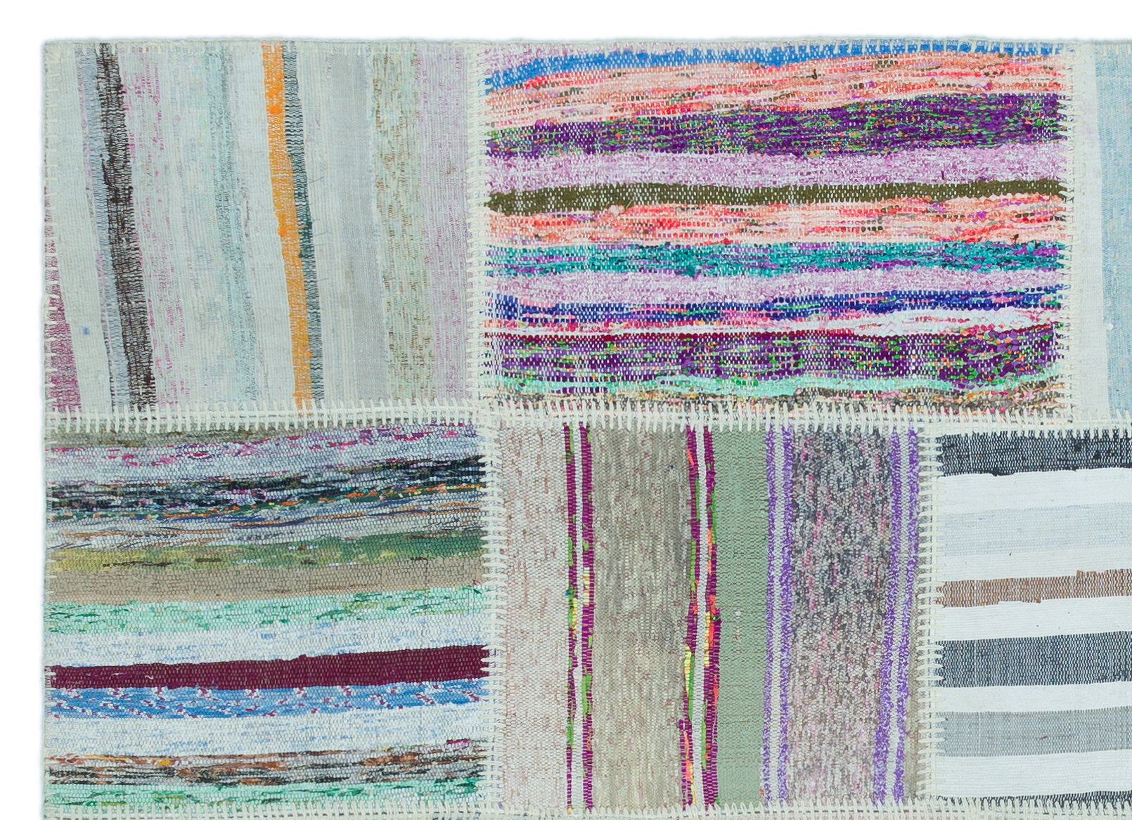 Teselya 25243 Patchwork Striped Wool Handmade Area Rug 5'3" x 7'3"