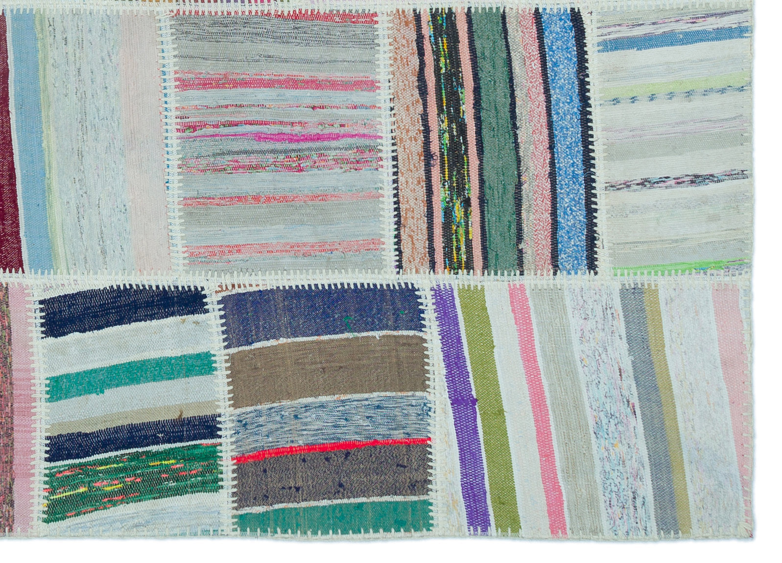 Teselya 25246 Patchwork Striped Wool Handmade Area Rug 5'2" x 7'3"