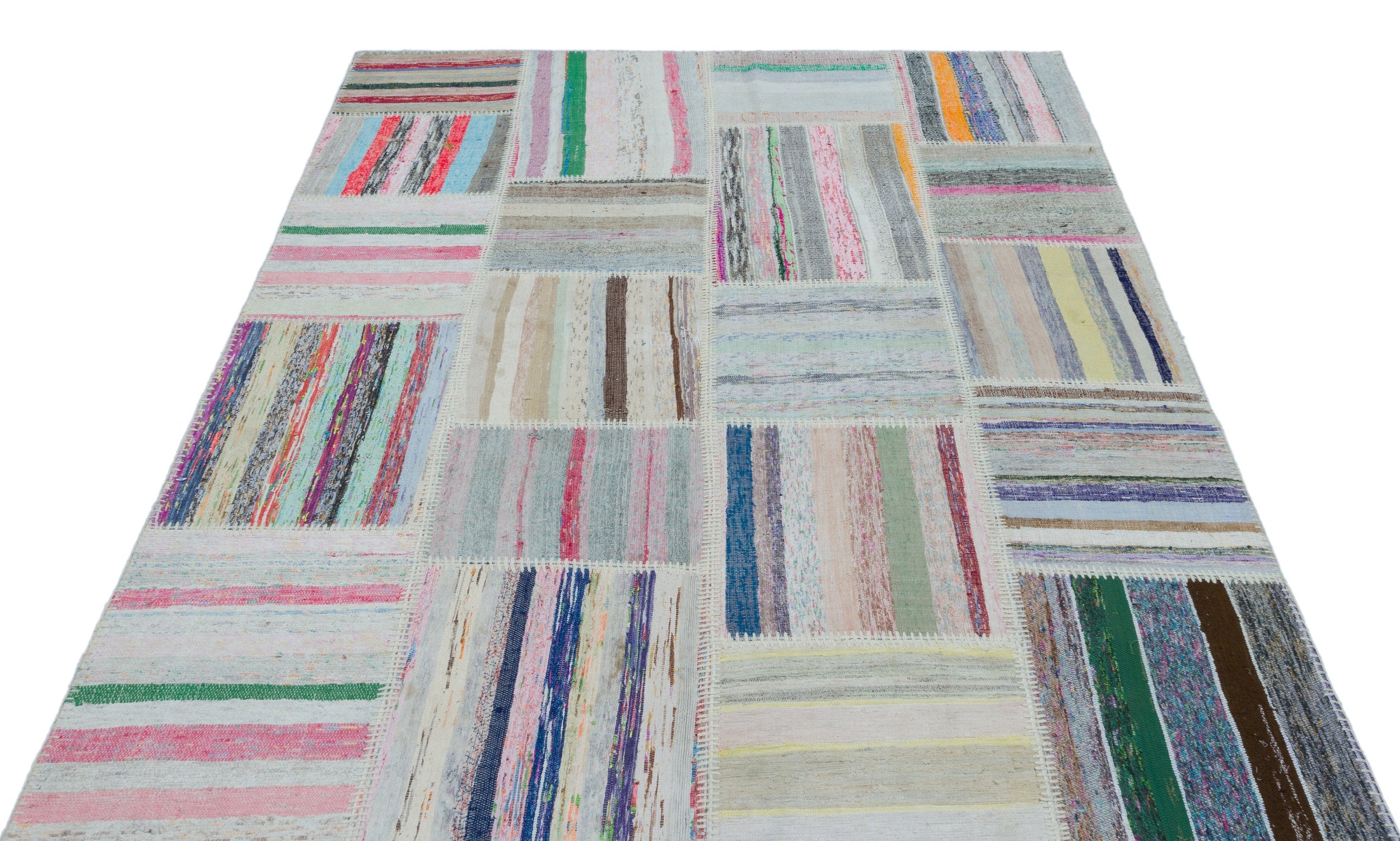 Teselya 25247 Beige Striped Wool Handmade Area Rug 5'3" x 7'3"