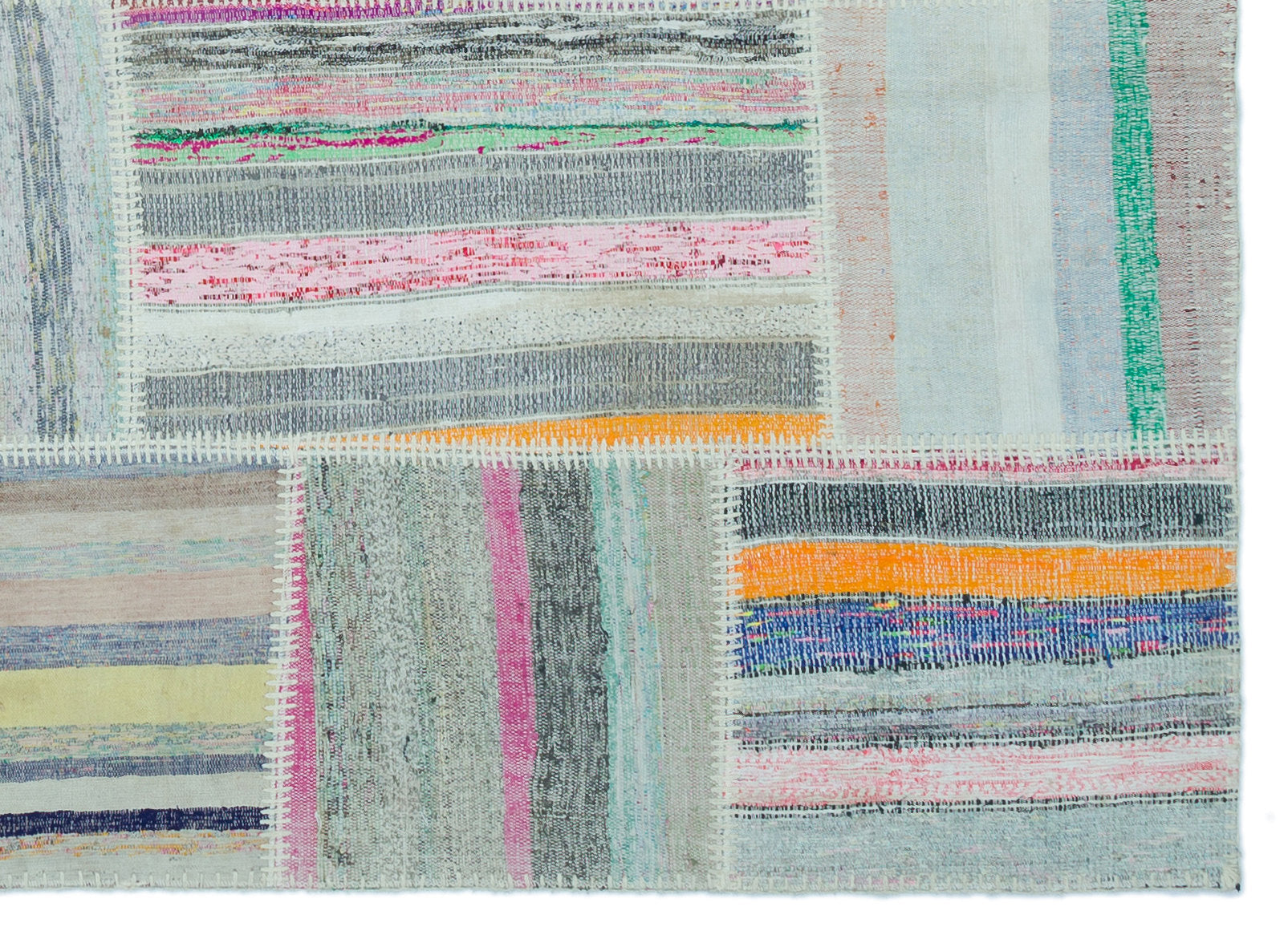 Teselya 25247 Beige Striped Wool Handmade Area Rug 5'3" x 7'3"