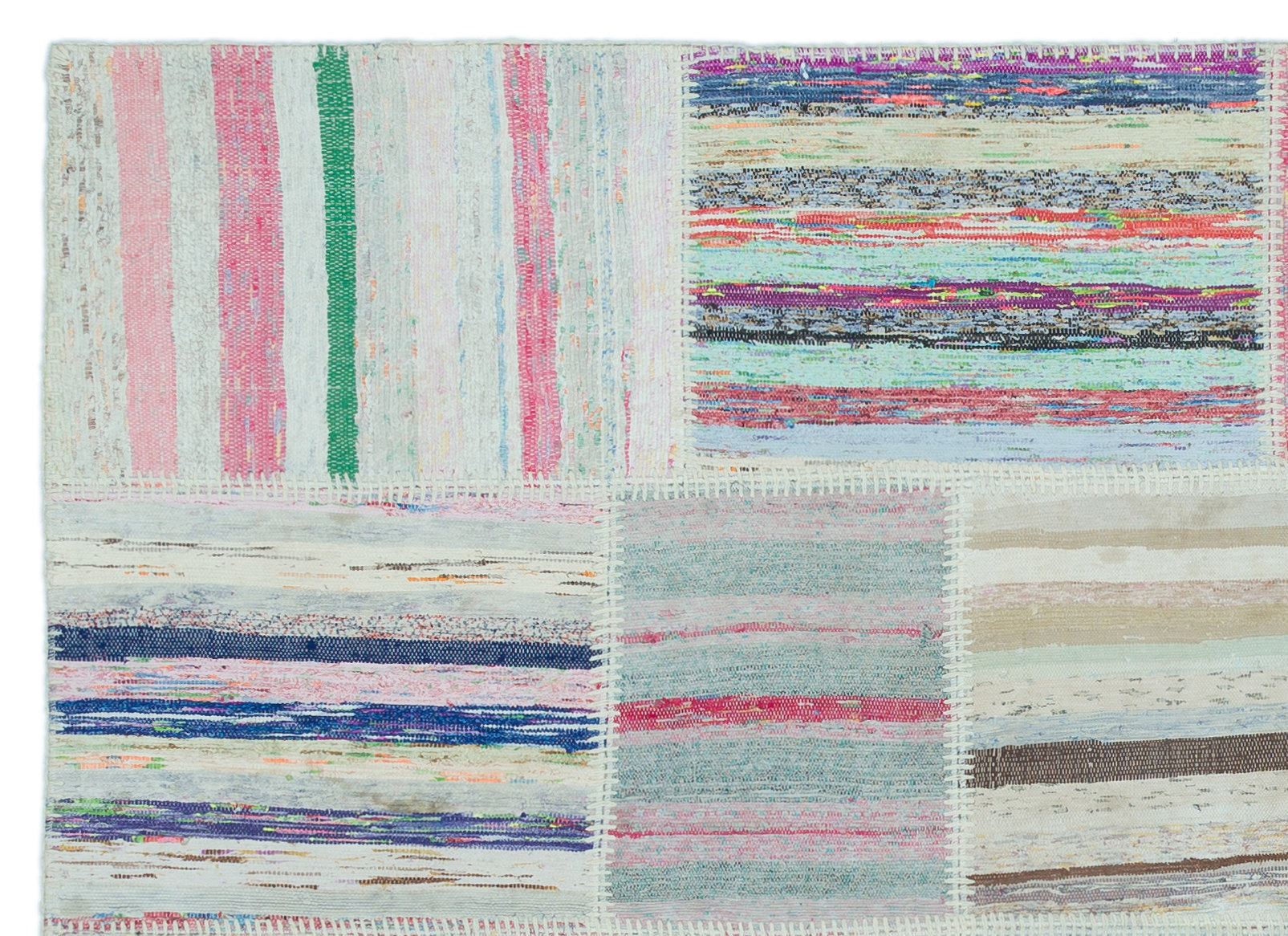 Teselya 25247 Beige Striped Wool Handmade Area Rug 5'3" x 7'3"