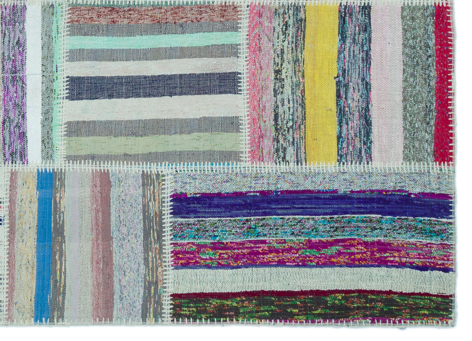 Teselya 25248 Beige Striped Wool Handmade Area Rug 5'2" x 7'3"