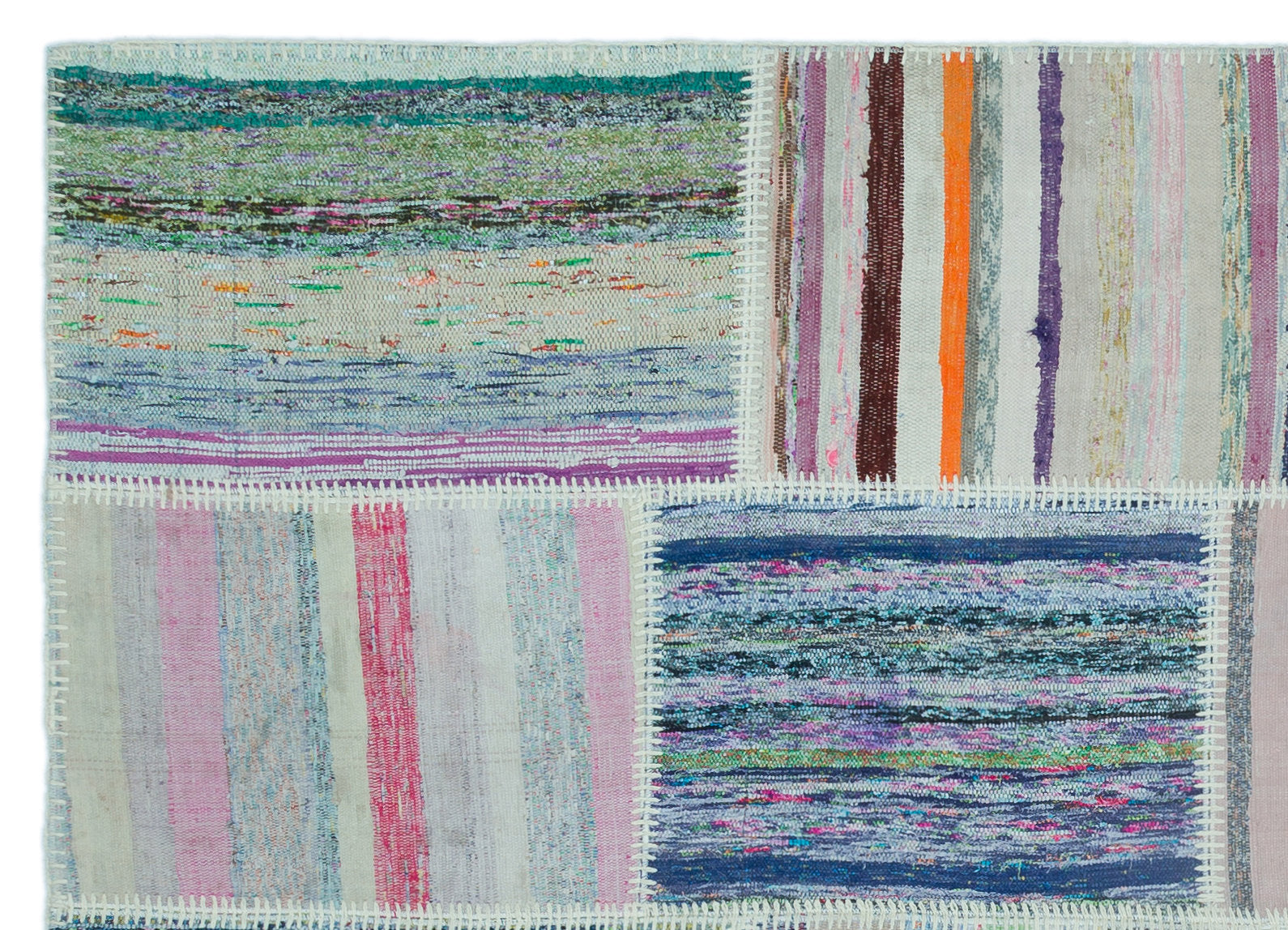 Teselya 25251 Patchwork Striped Wool Handmade Area Rug 5'2" x 7'3"