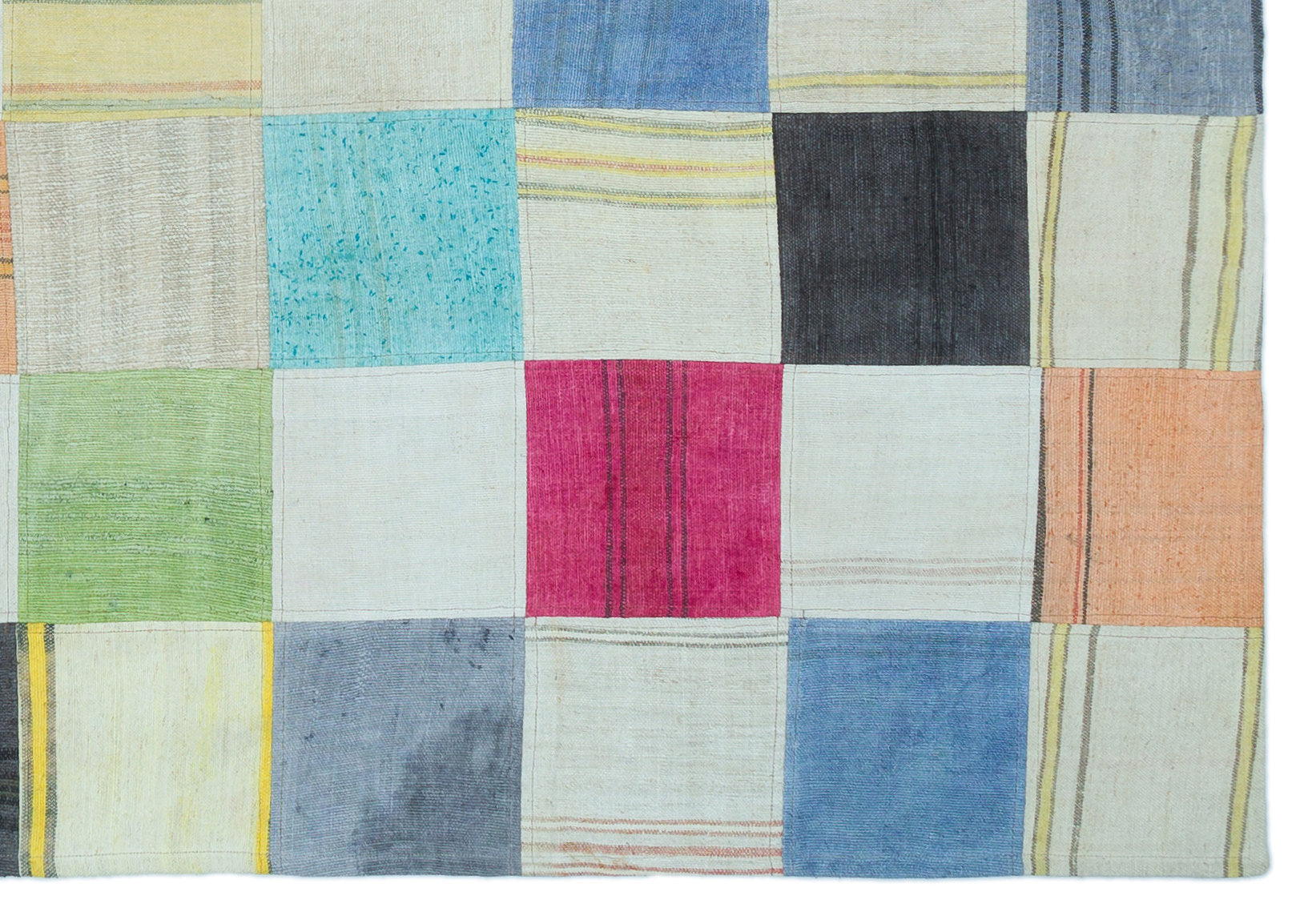 Teselya Beige Patchwork Wool Handmade Area Rug 5'2" x 7'4"